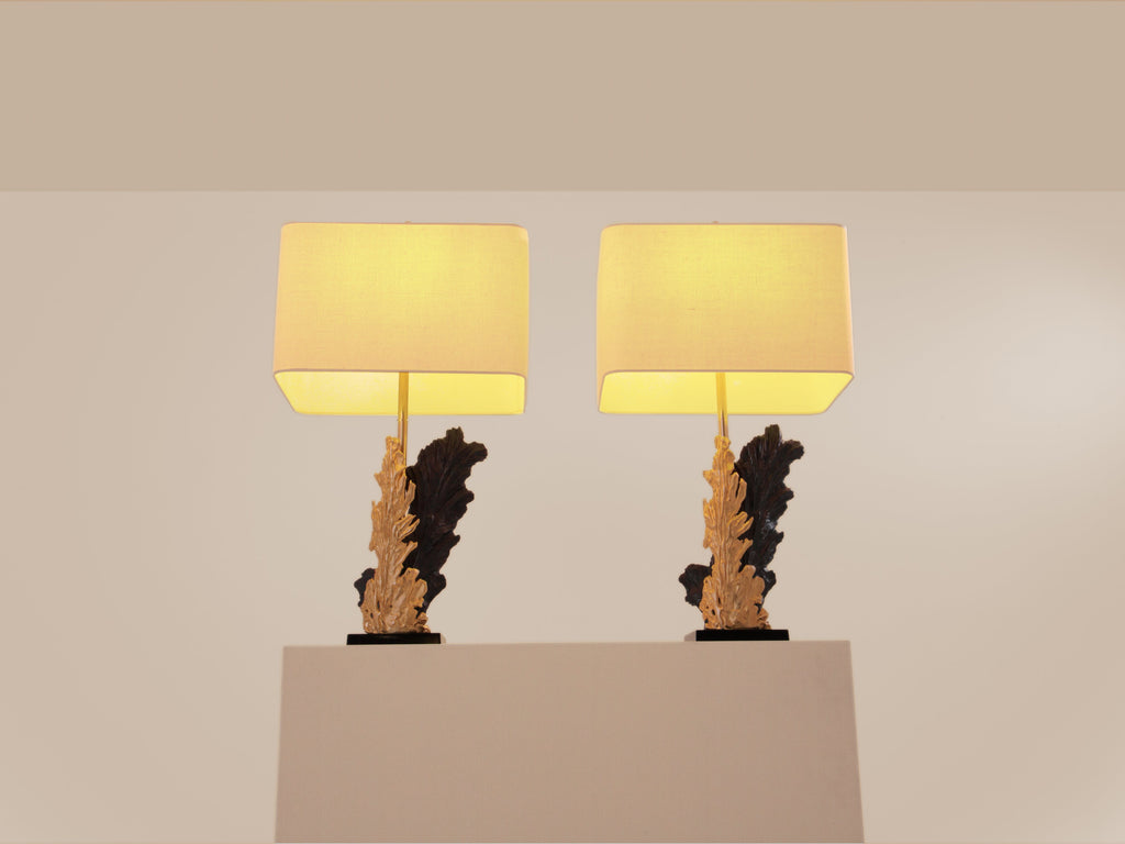 Philippe Cheverny pair of large resin and bronze table lamps 1970s