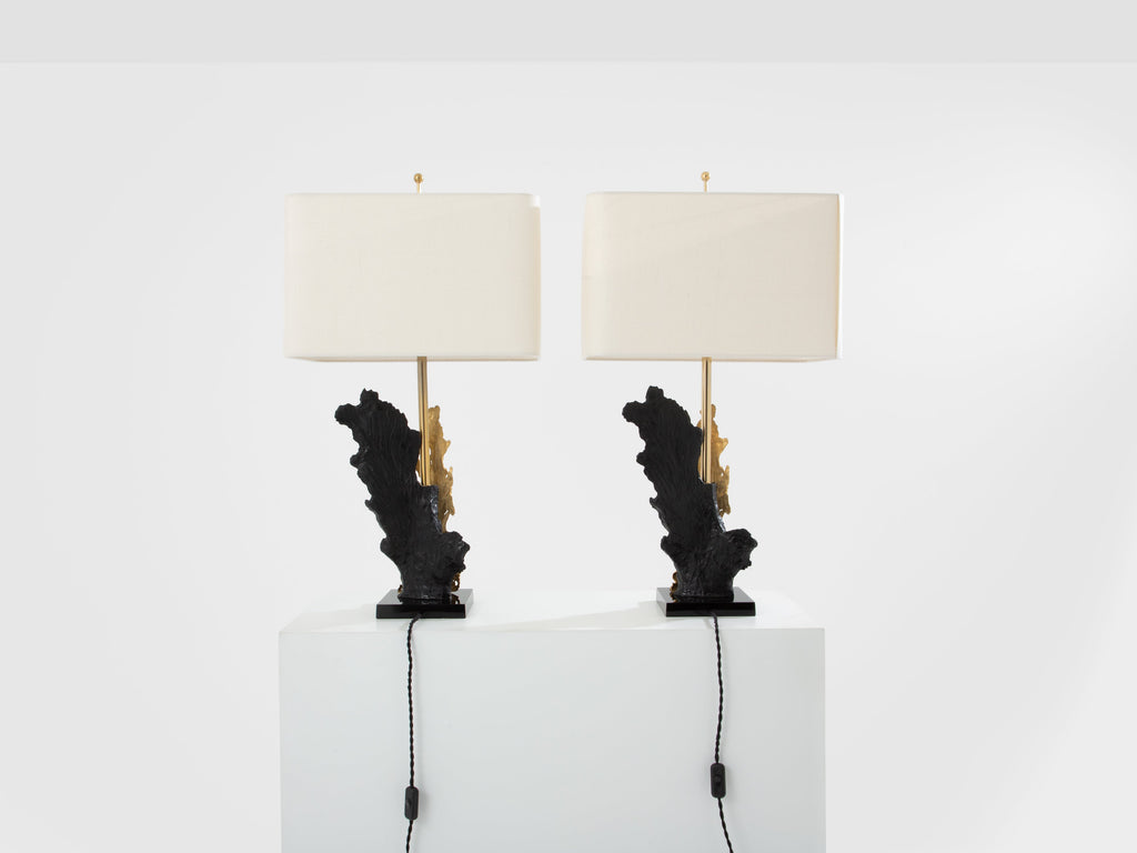 Philippe Cheverny pair of large resin and bronze table lamps 1970s