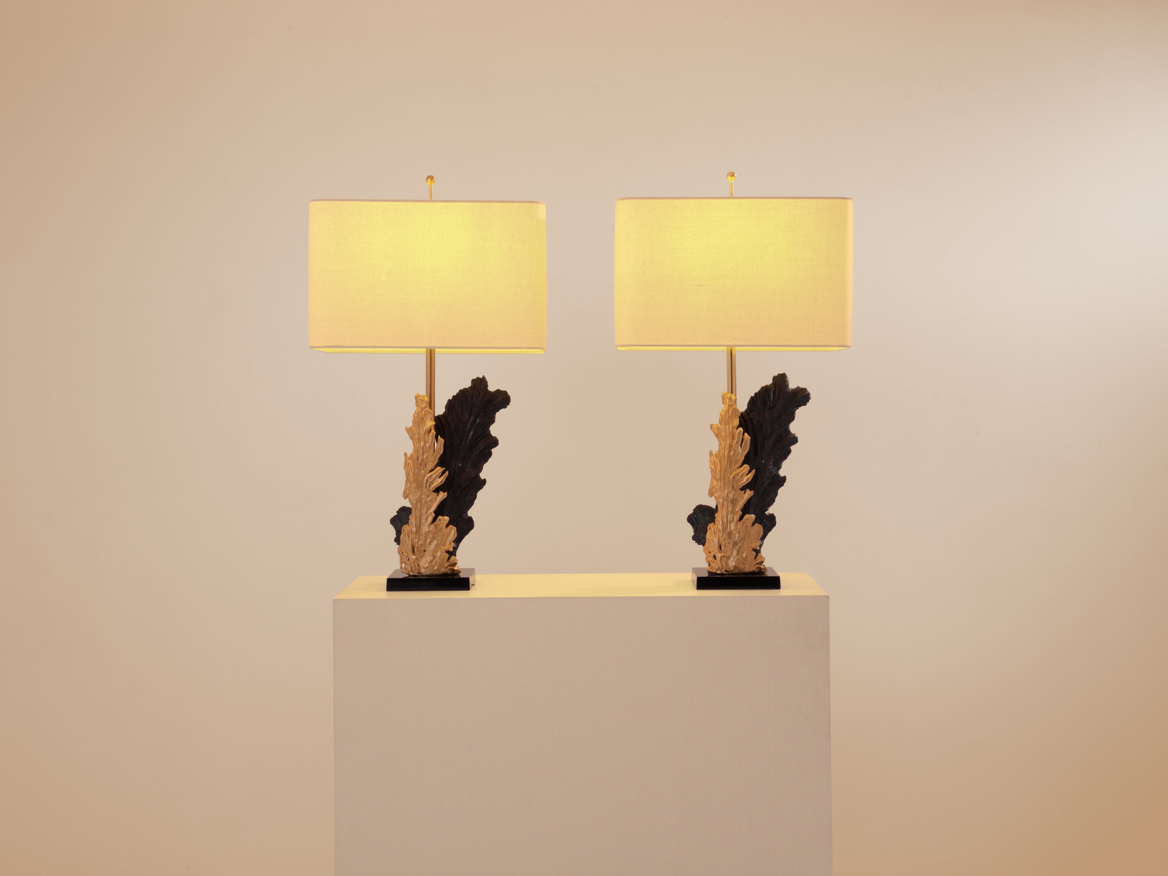Philippe Cheverny pair of large resin and bronze table lamps 1970s