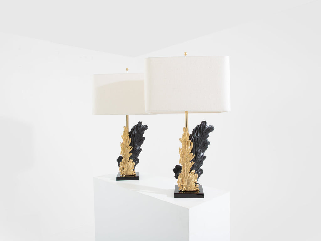 Philippe Cheverny pair of large resin and bronze table lamps 1970s