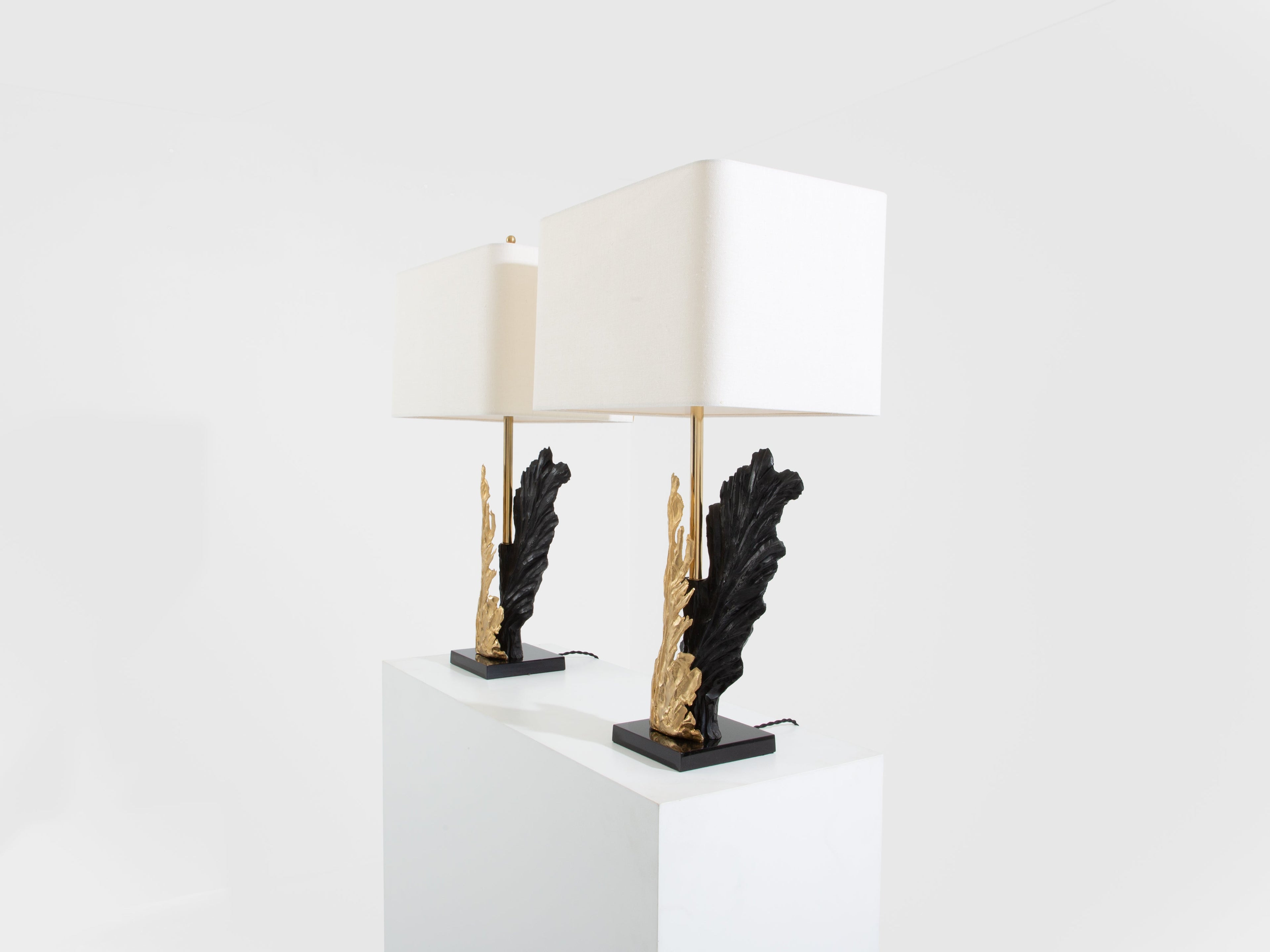 Philippe Cheverny pair of large resin and bronze table lamps 1970s