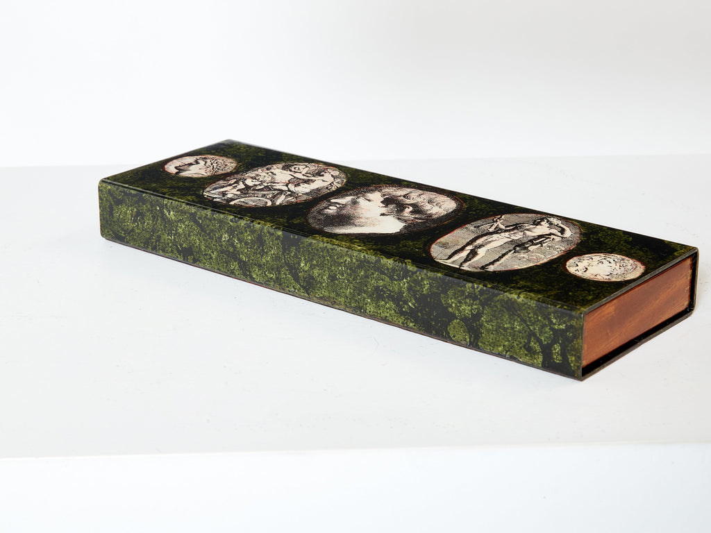 Piero Fornasetti enameled metal and mahogany box 1950