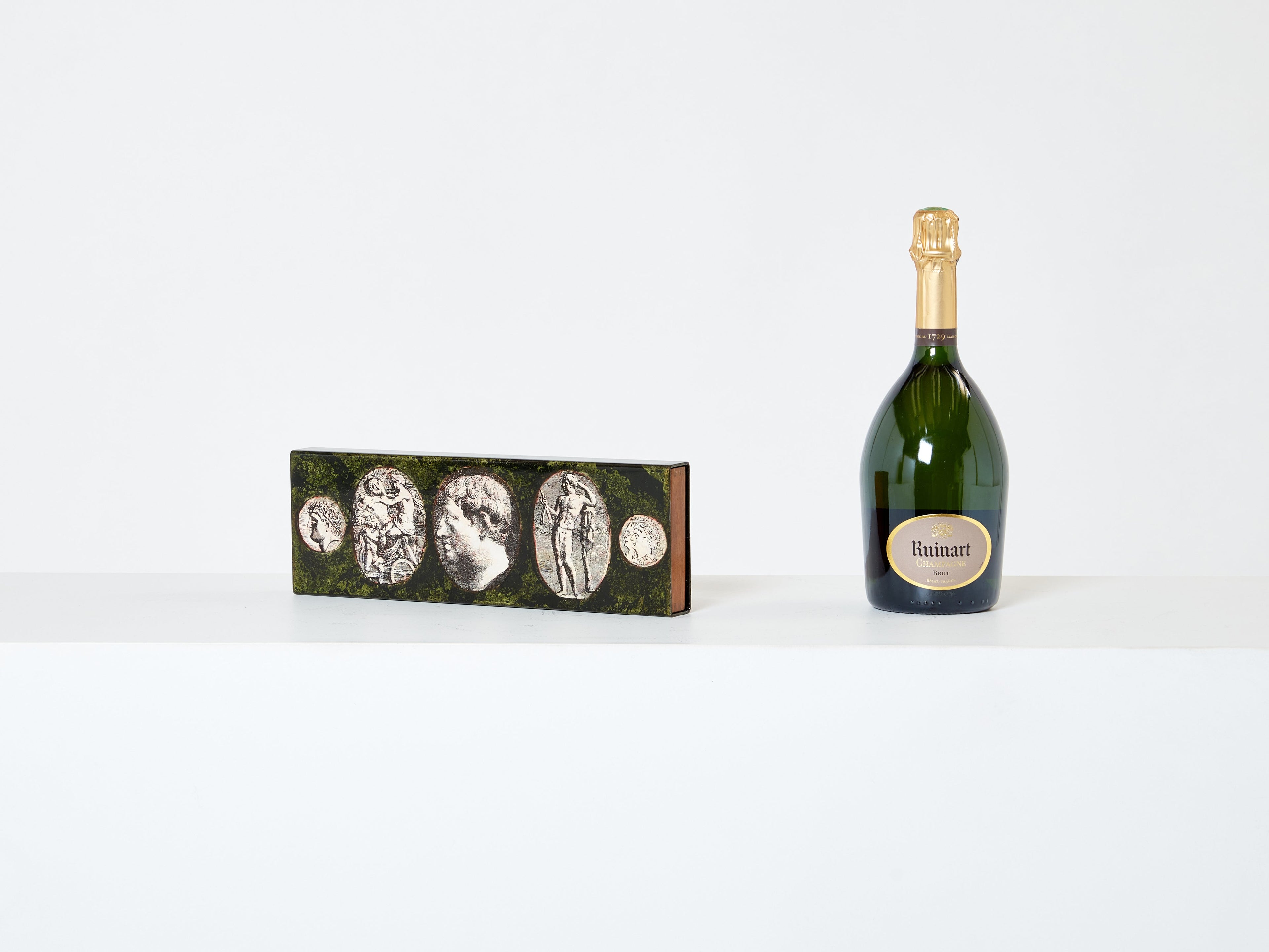 Piero Fornasetti enameled metal and mahogany box 1950