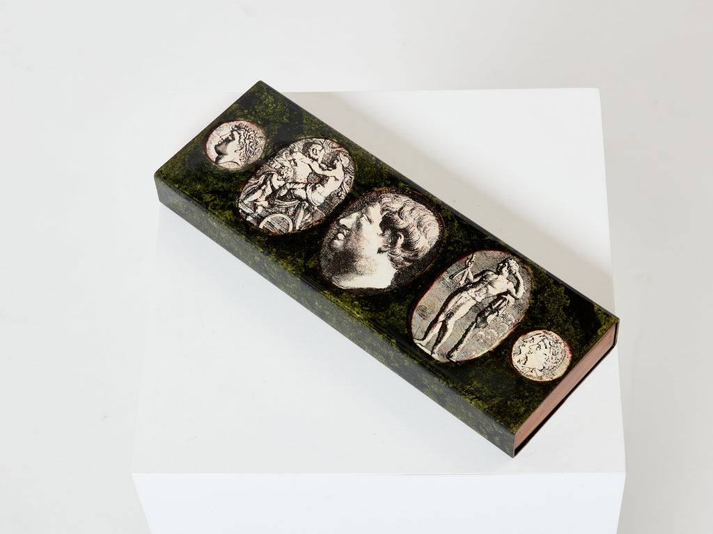 Piero Fornasetti enameled metal and mahogany box 1950