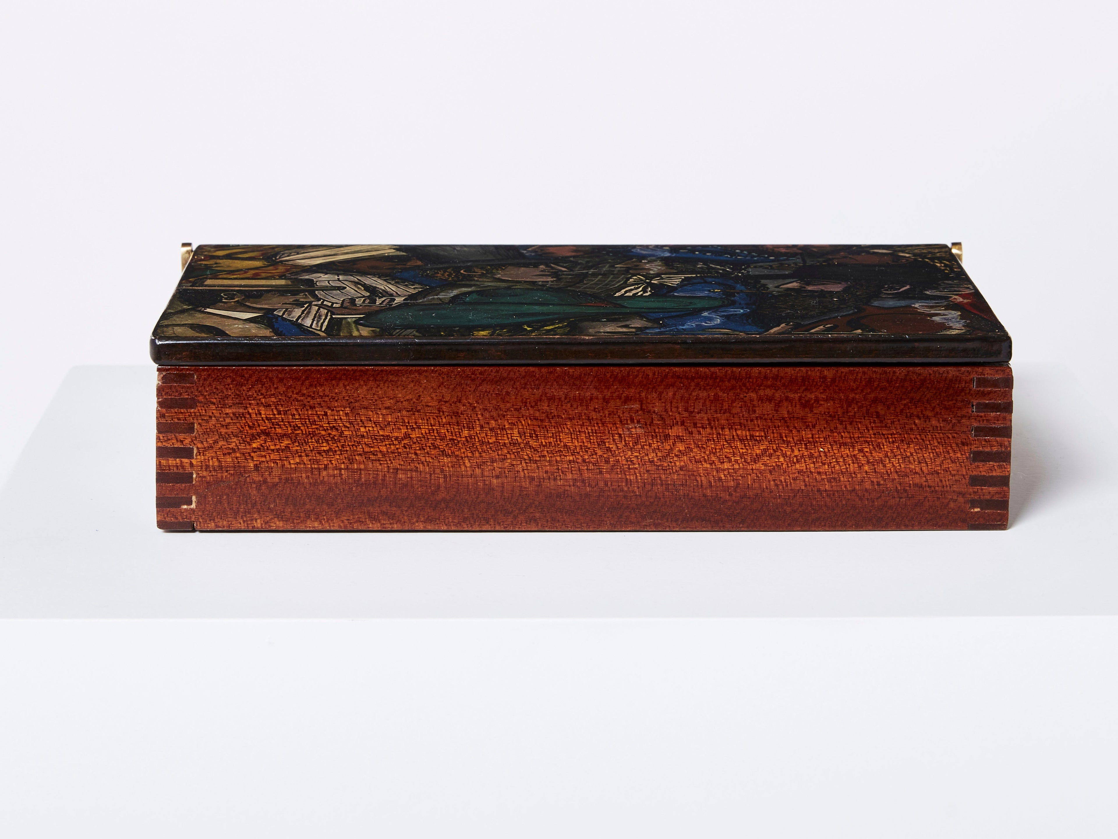 Piero Fornasetti mahogany painted wood box 1950