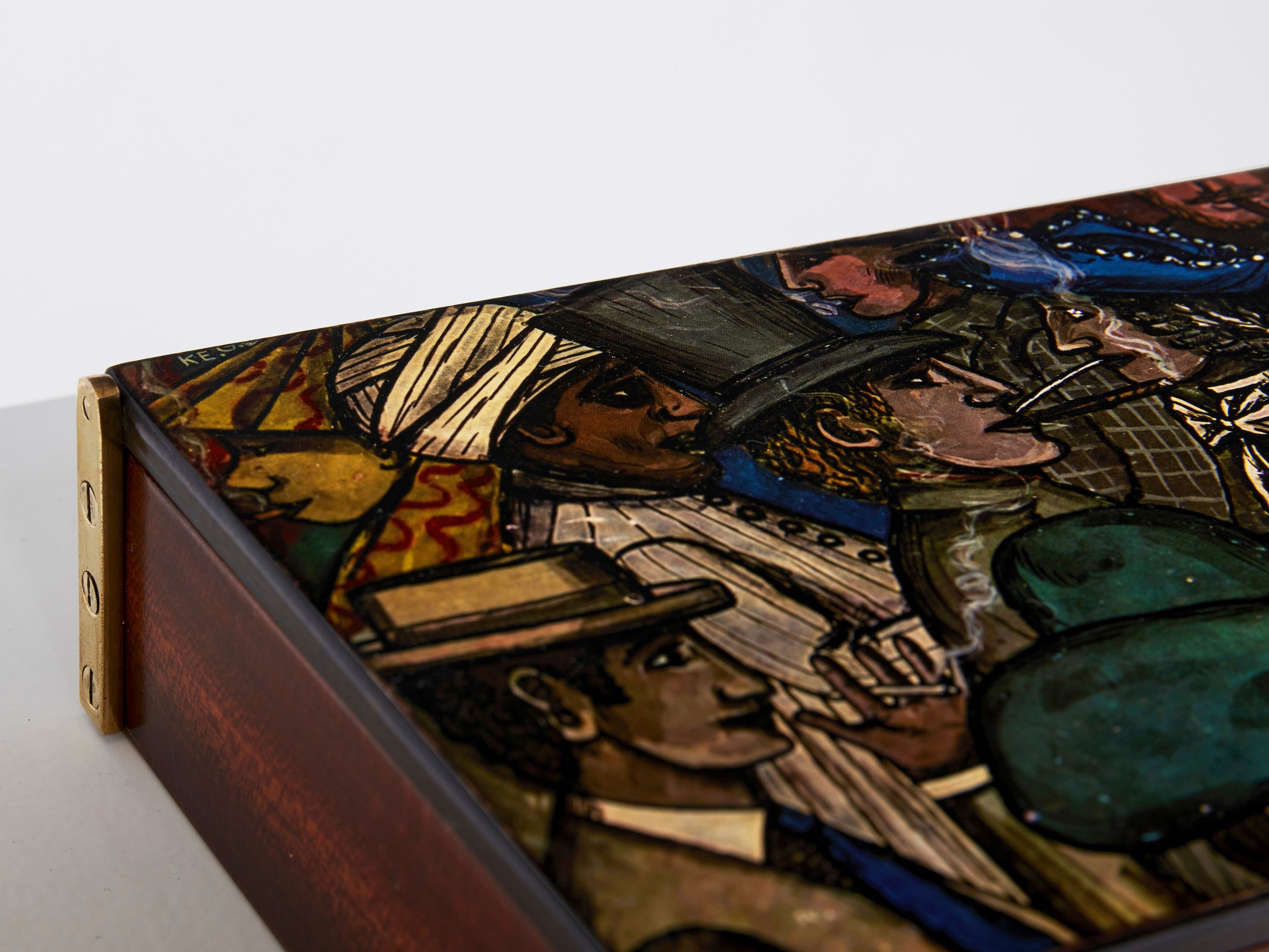 Piero Fornasetti mahogany painted wood box 1950