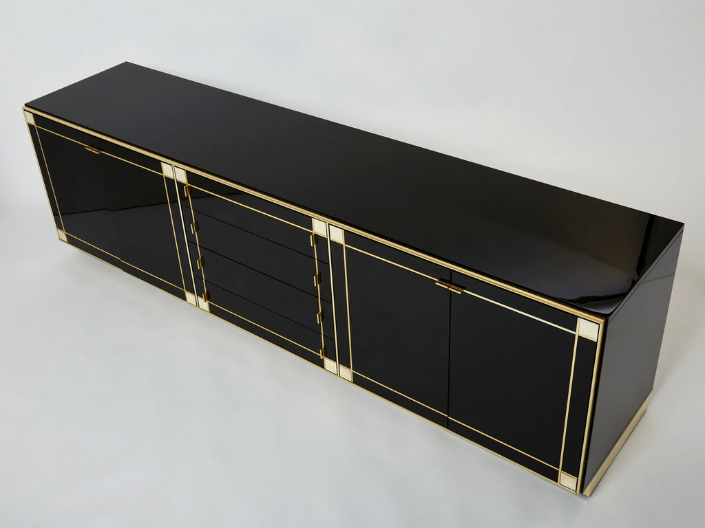 Pierre Cardin sideboard brass black lacquered shell inlays 1980s