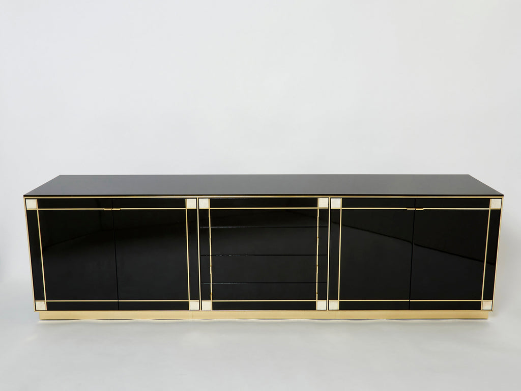 Pierre Cardin sideboard brass black lacquered shell inlays 1980s