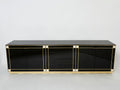 Pierre Cardin sideboard brass black lacquered shell inlays 1980s