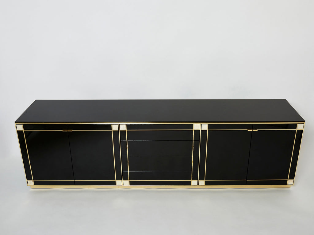 Pierre Cardin sideboard brass black lacquered shell inlays 1980s