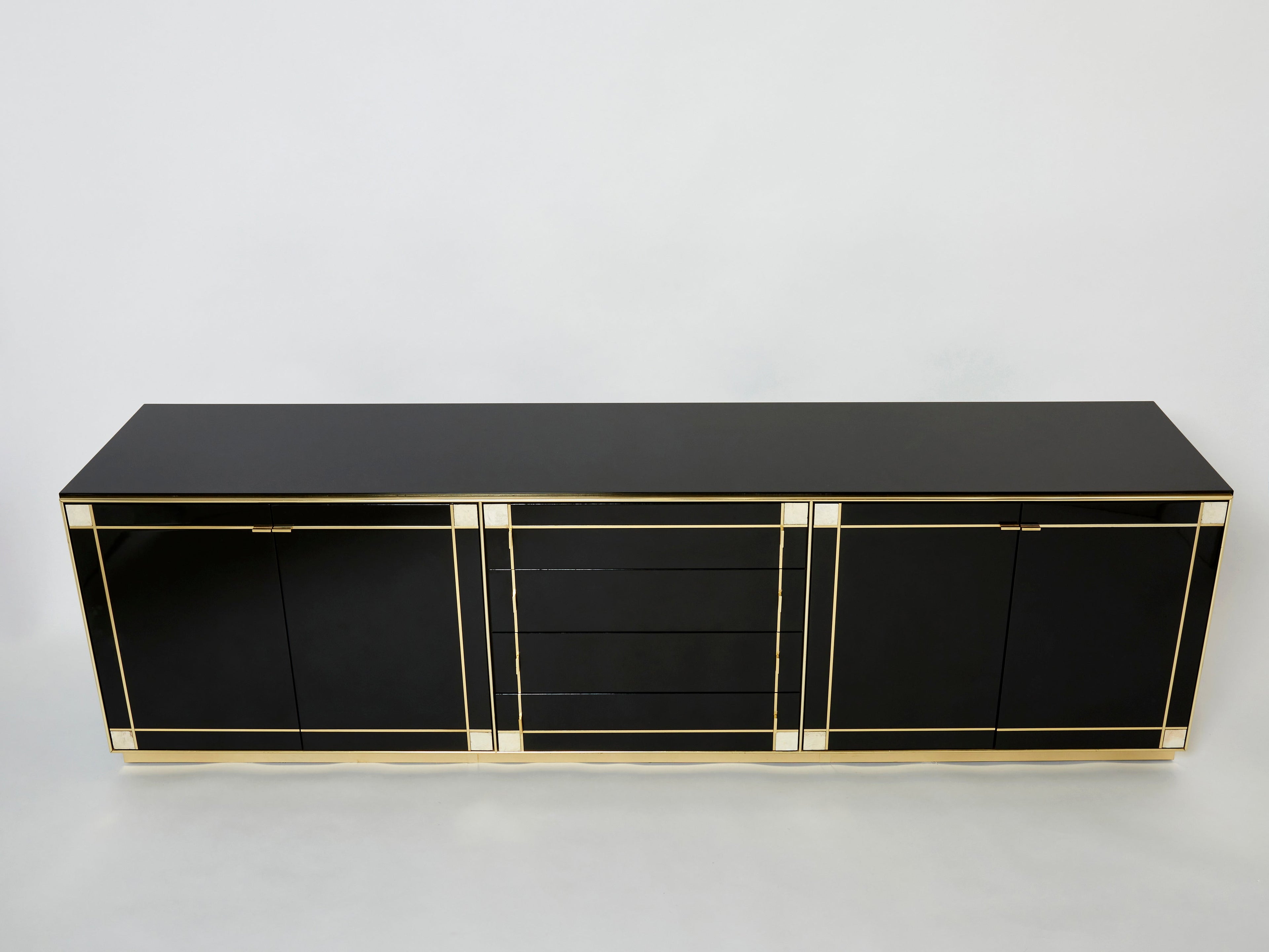 Pierre Cardin sideboard brass black lacquered shell inlays 1980s