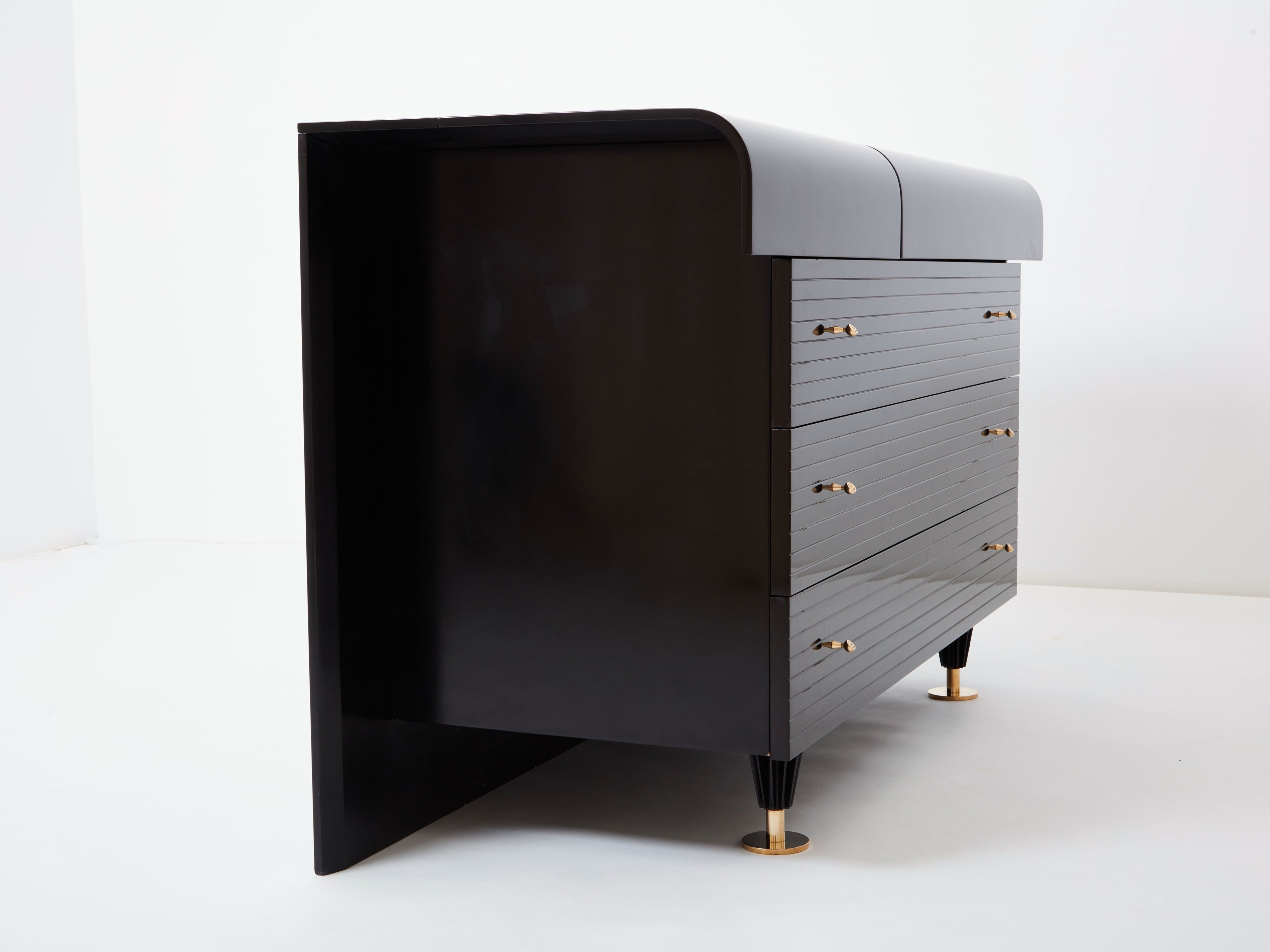 Pierre Cardin signed commode black lacquered and brass 1980s