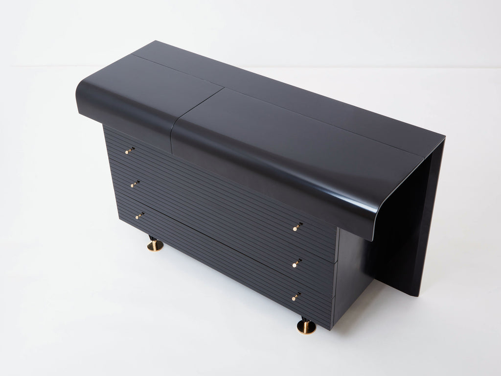 Pierre Cardin signed commode black lacquered and brass 1980s