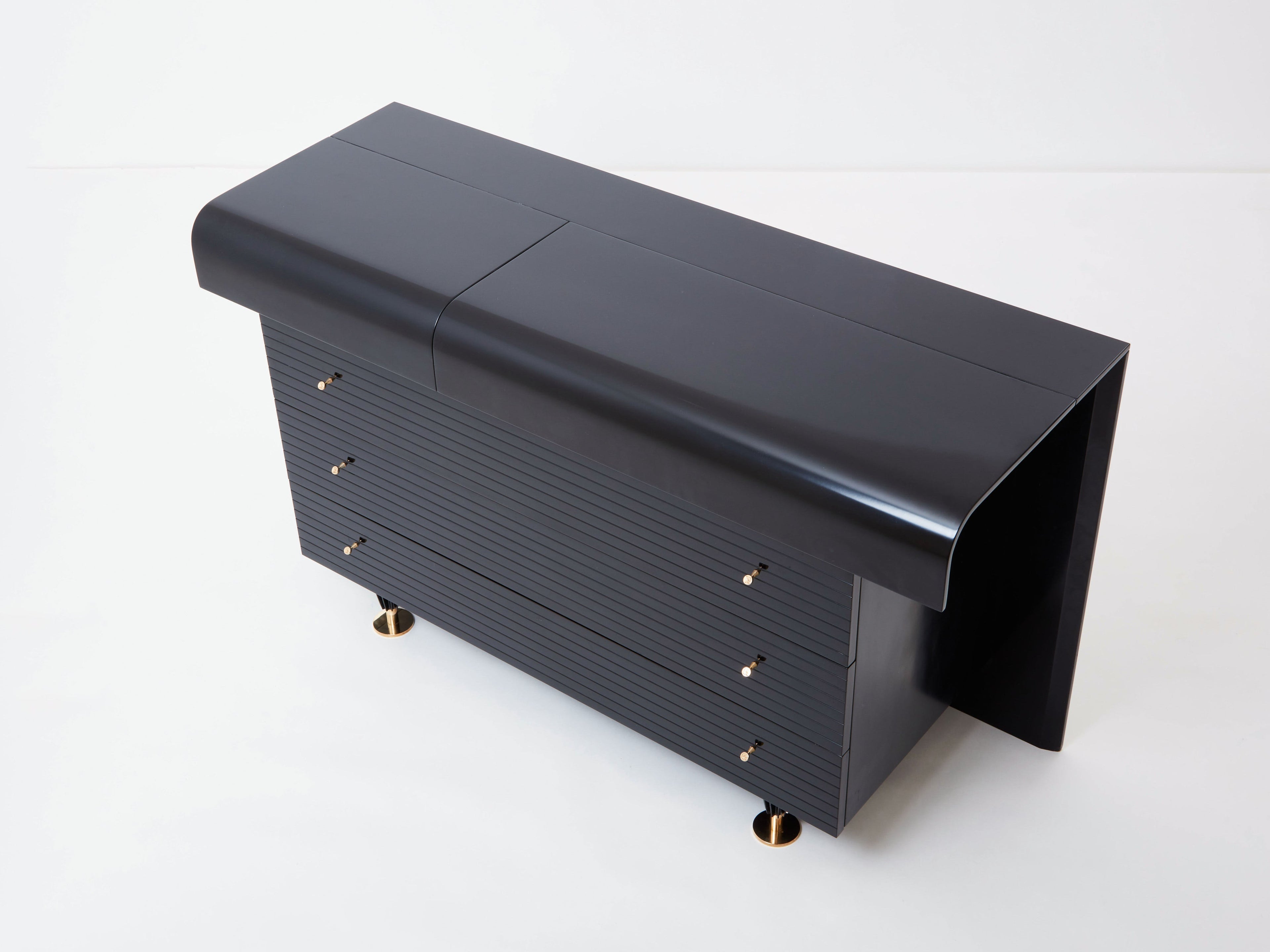 Pierre Cardin signed commode black lacquered and brass 1980s