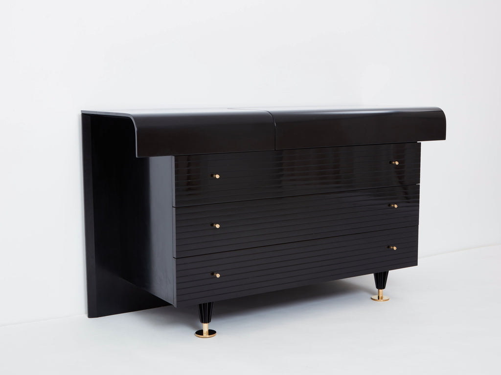 Pierre Cardin signed commode black lacquered and brass 1980s