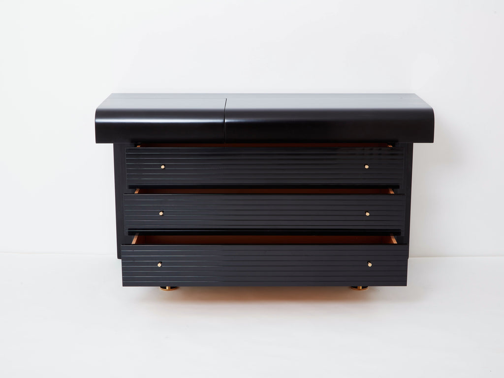 Pierre Cardin signed commode black lacquered and brass 1980s