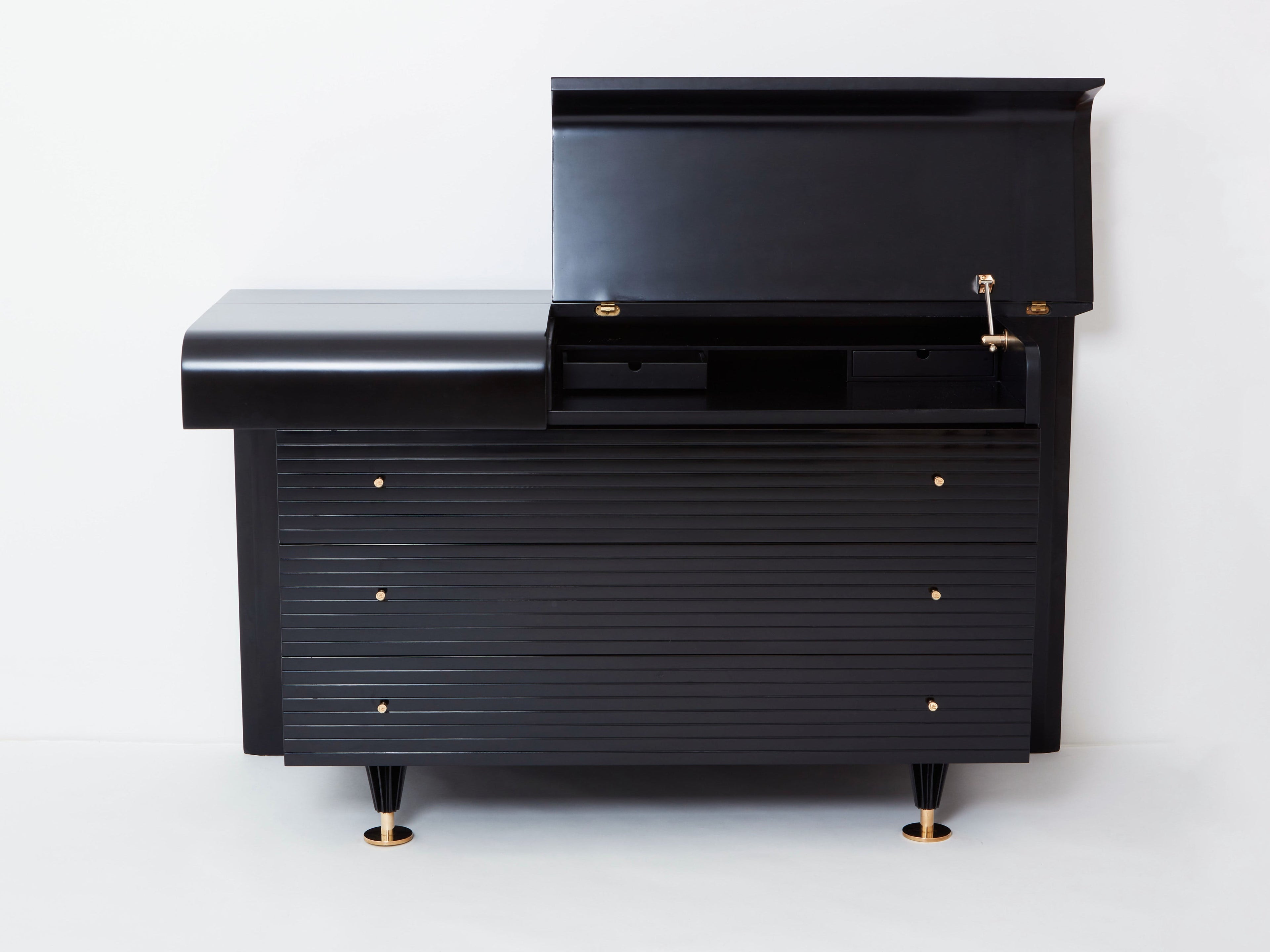 Pierre Cardin signed commode black lacquered and brass 1980s