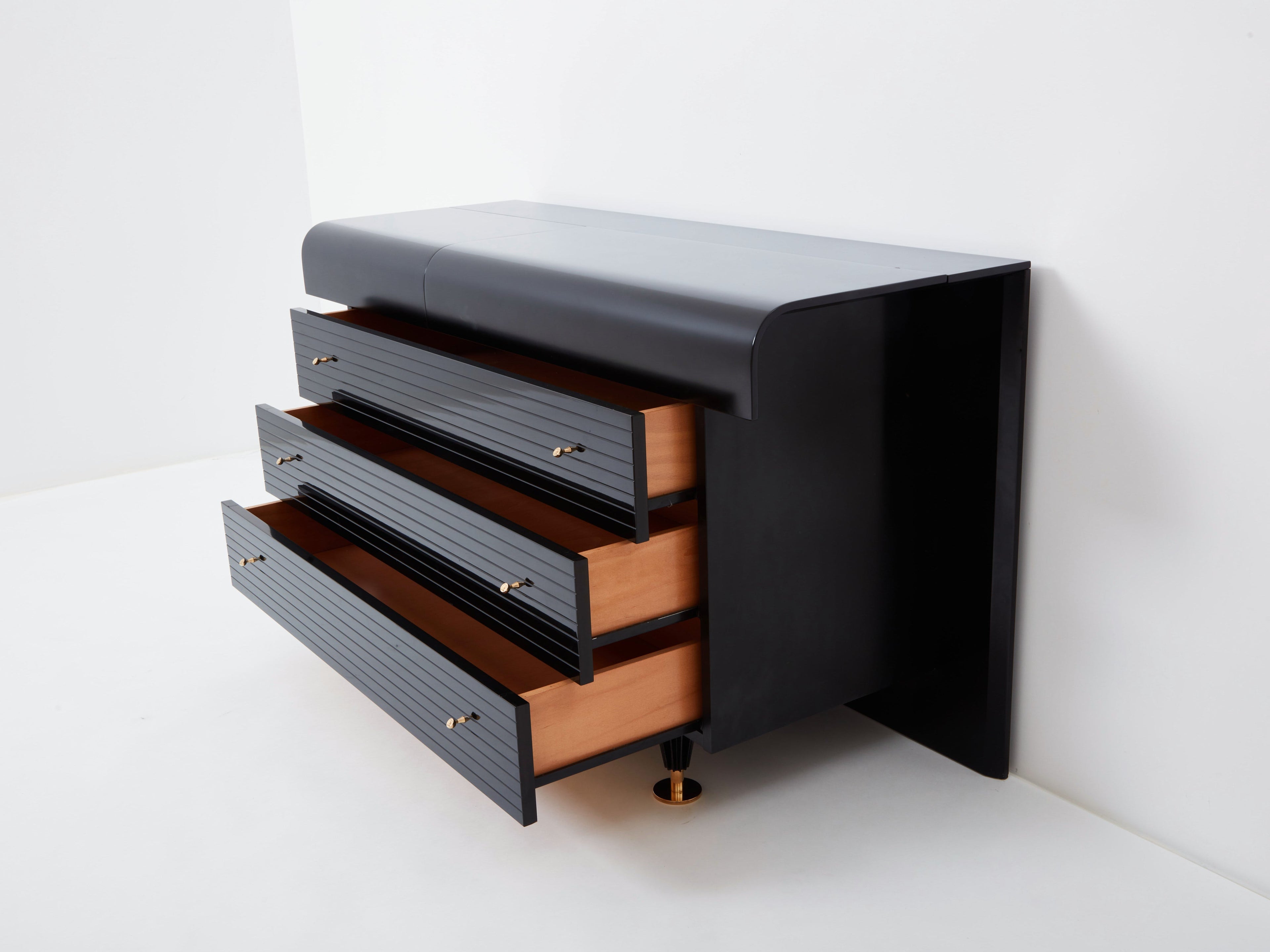 Pierre Cardin signed commode black lacquered and brass 1980s