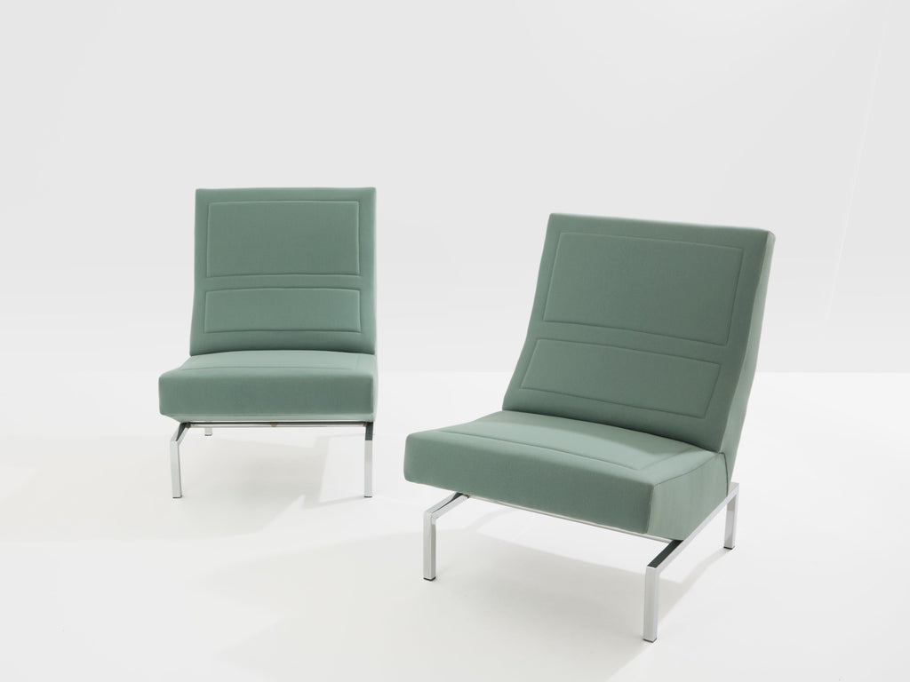 Pierre Paulin pair of CM236 armchairs chrome satin wool velvet 1960