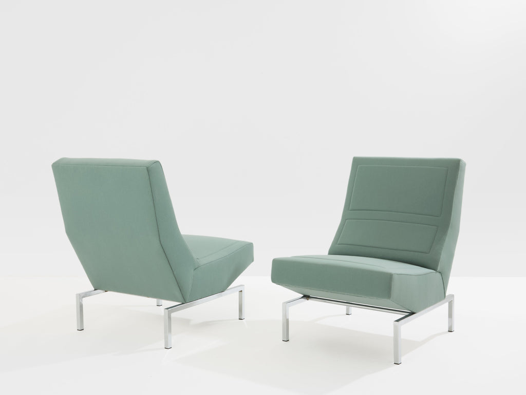 Pierre Paulin pair of CM236 armchairs chrome satin wool velvet 1960