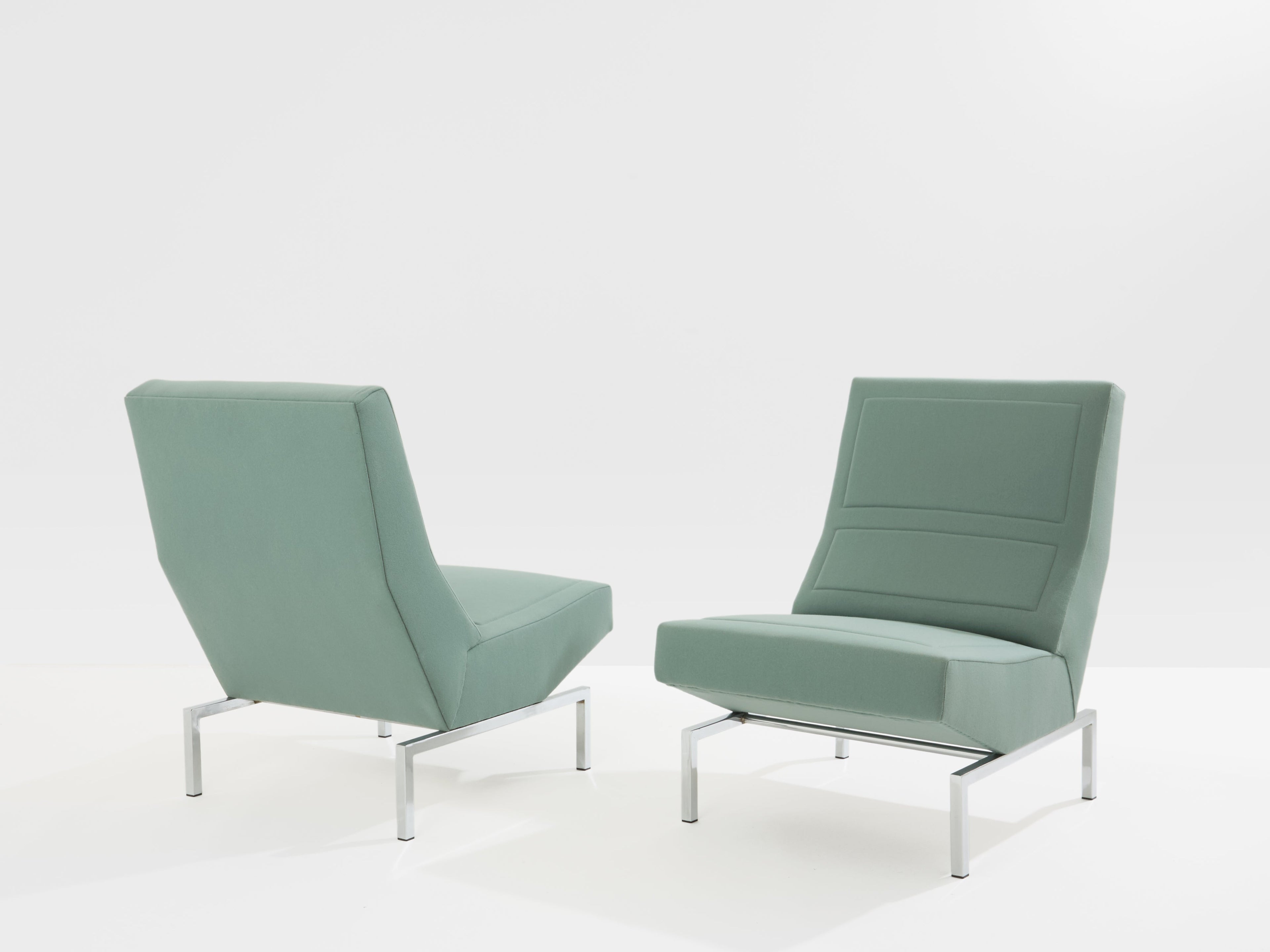 Pierre Paulin pair of CM236 armchairs chrome satin wool velvet 1960