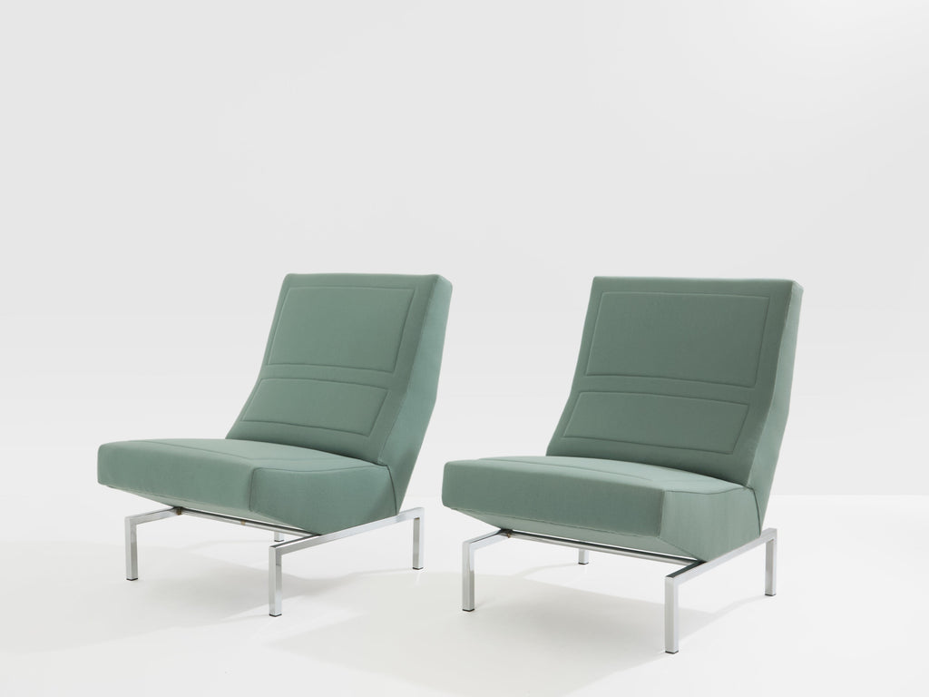 Pierre Paulin pair of CM236 armchairs chrome satin wool velvet 1960