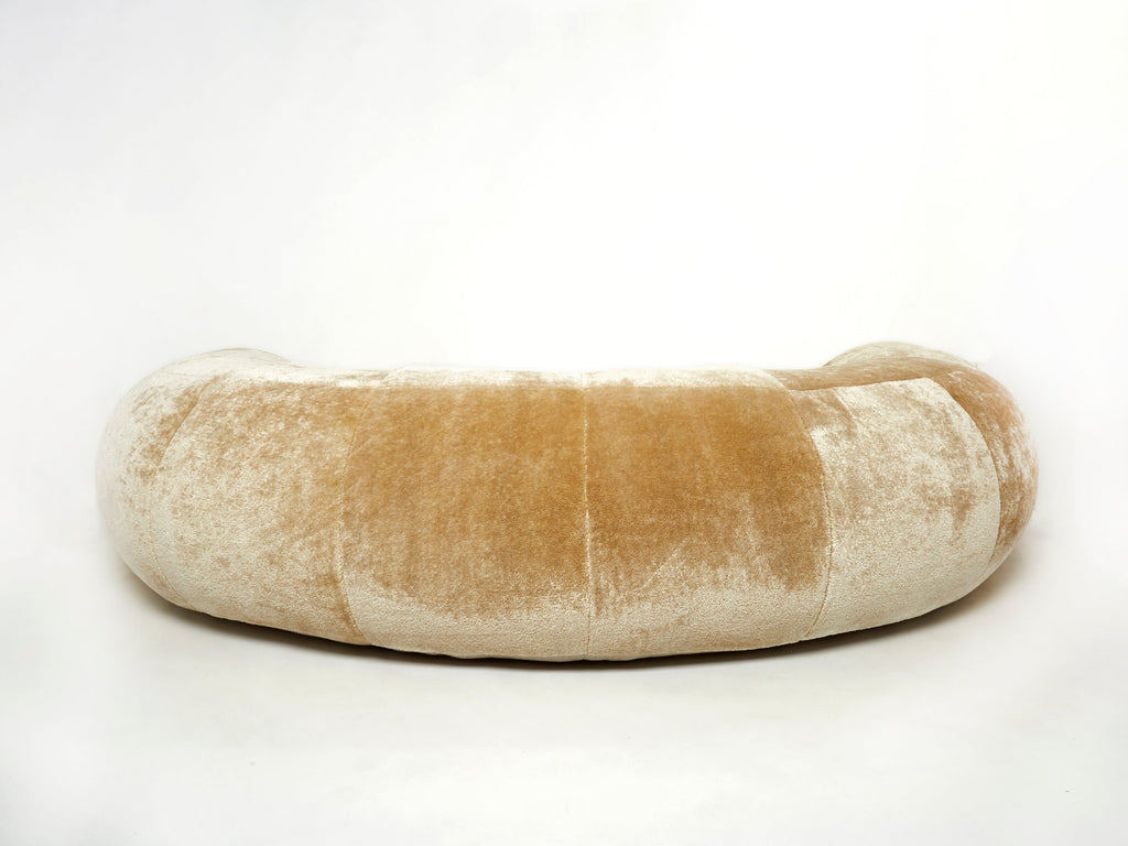 Croissant sofa by Raphael Raffel for Honore Paris in Mohair velvet 1970s