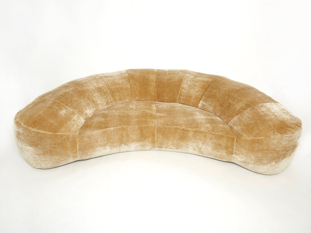Croissant sofa by Raphael Raffel for Honore Paris in Mohair velvet 1970s