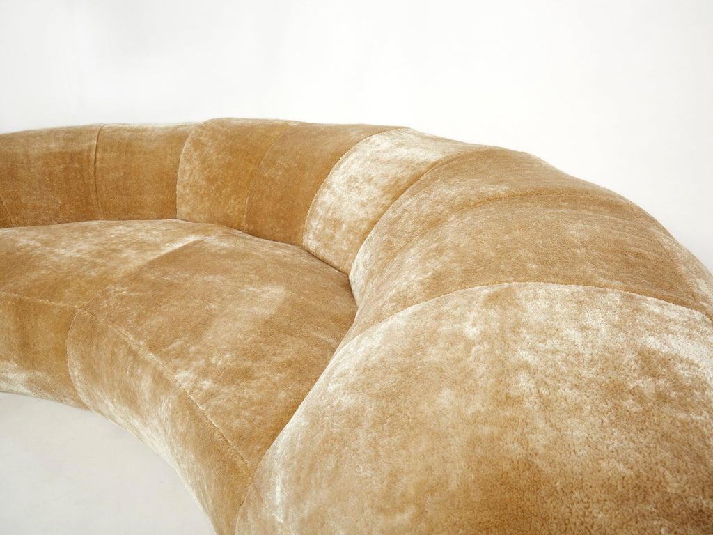 Croissant sofa by Raphael Raffel for Honore Paris in Mohair velvet 1970s