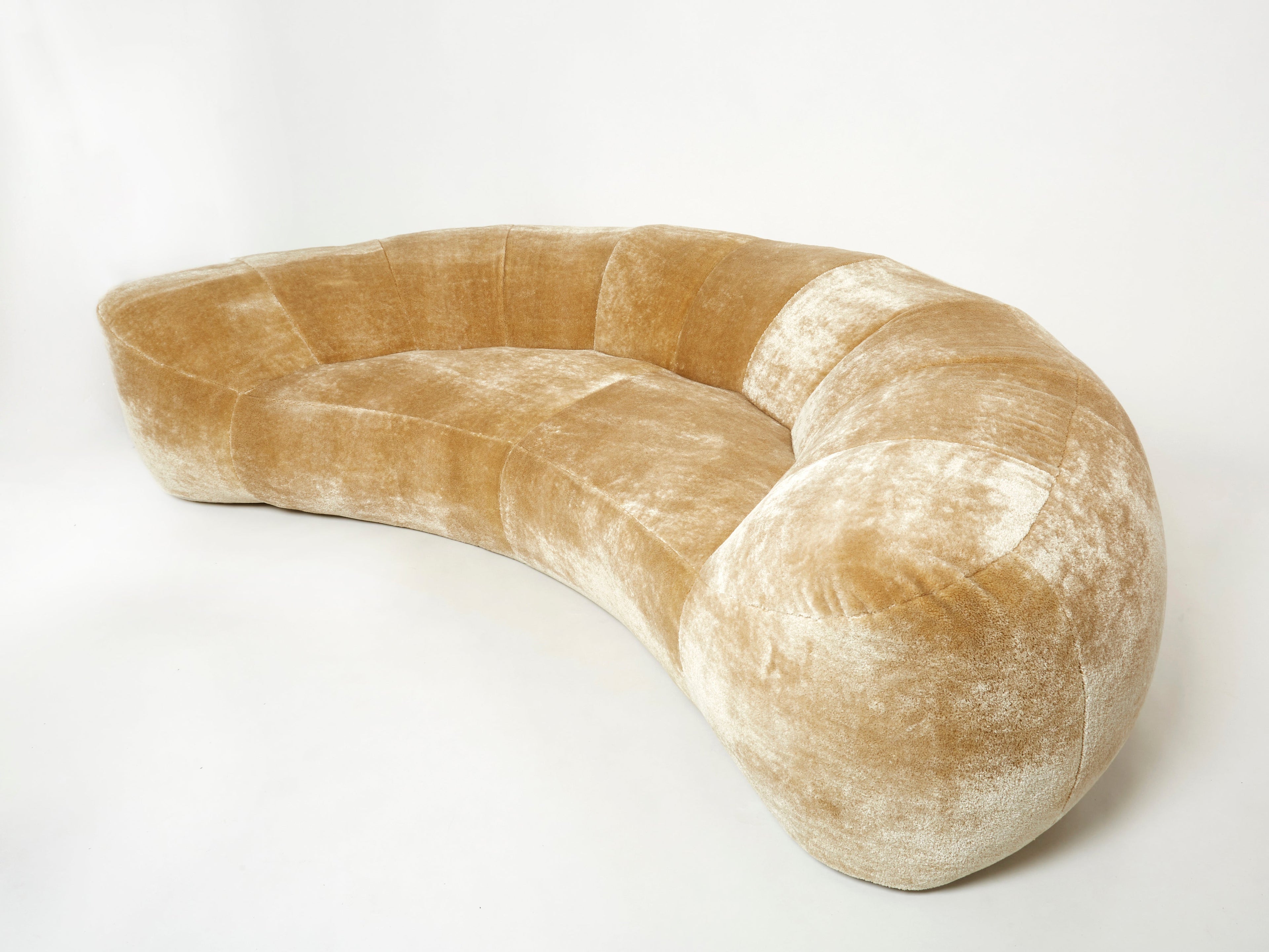 Croissant sofa by Raphael Raffel for Honore Paris in Mohair velvet 1970s