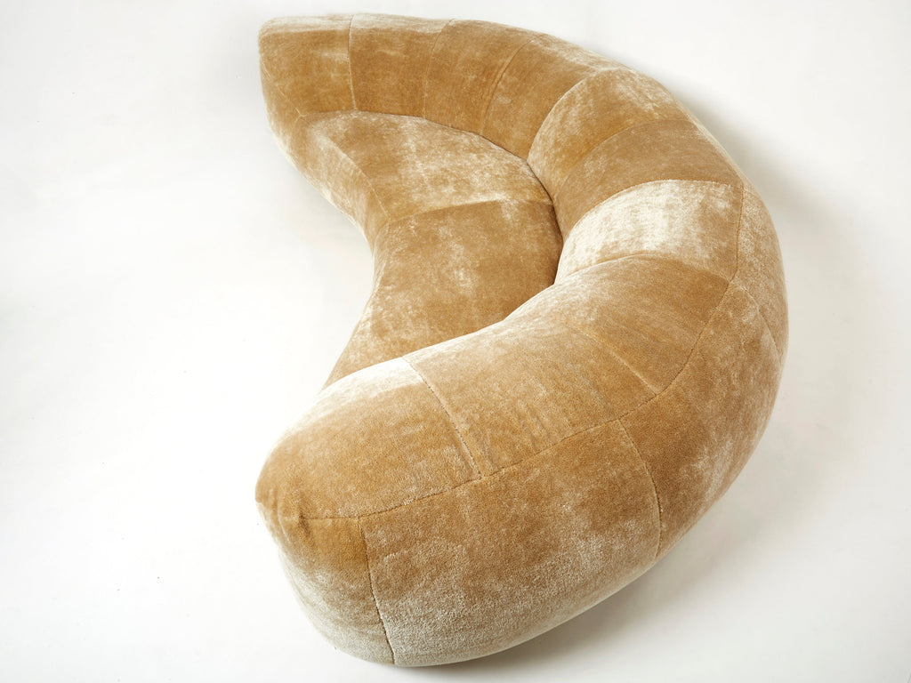 Croissant sofa by Raphael Raffel for Honore Paris in Mohair velvet 1970s
