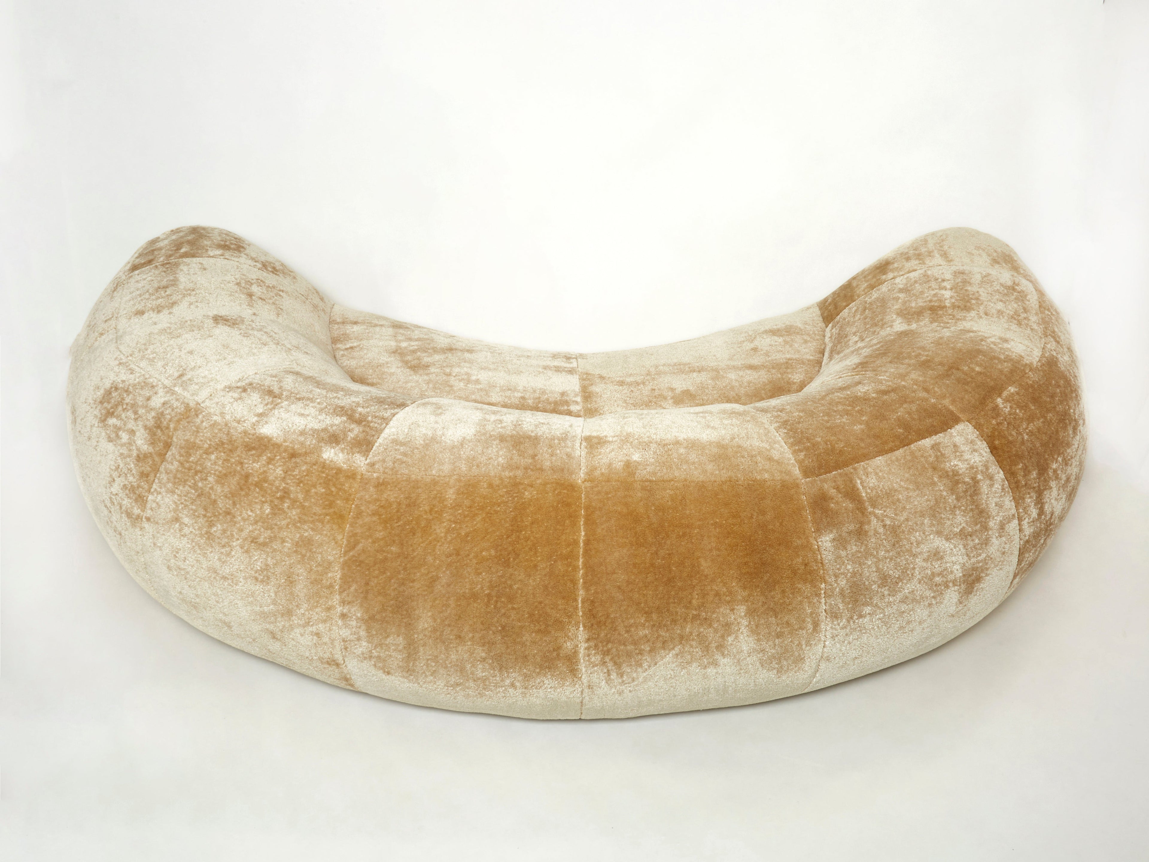 Croissant sofa by Raphael Raffel for Honore Paris in Mohair velvet 1970s