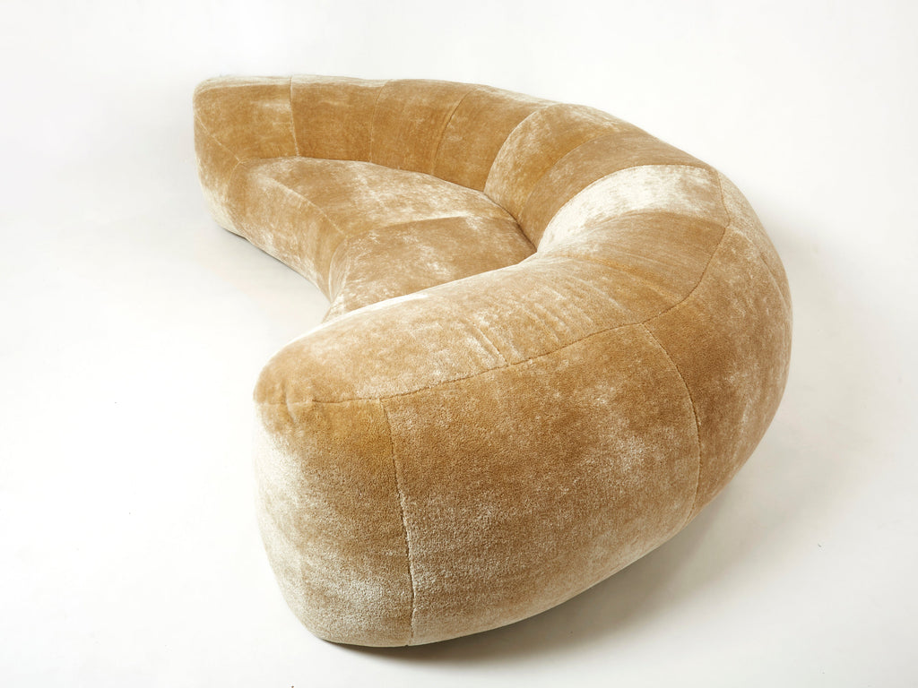 Croissant sofa by Raphael Raffel for Honore Paris in Mohair velvet 1970s