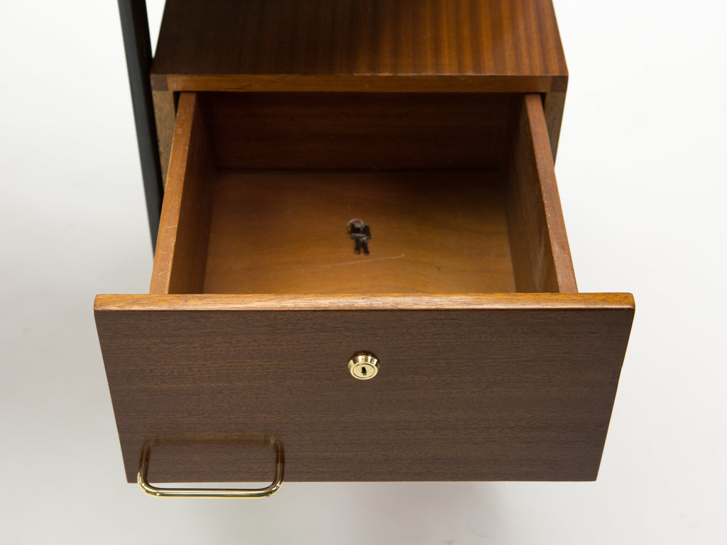 Rare French desk Georges Frydman mahogany black metal brass 1950s