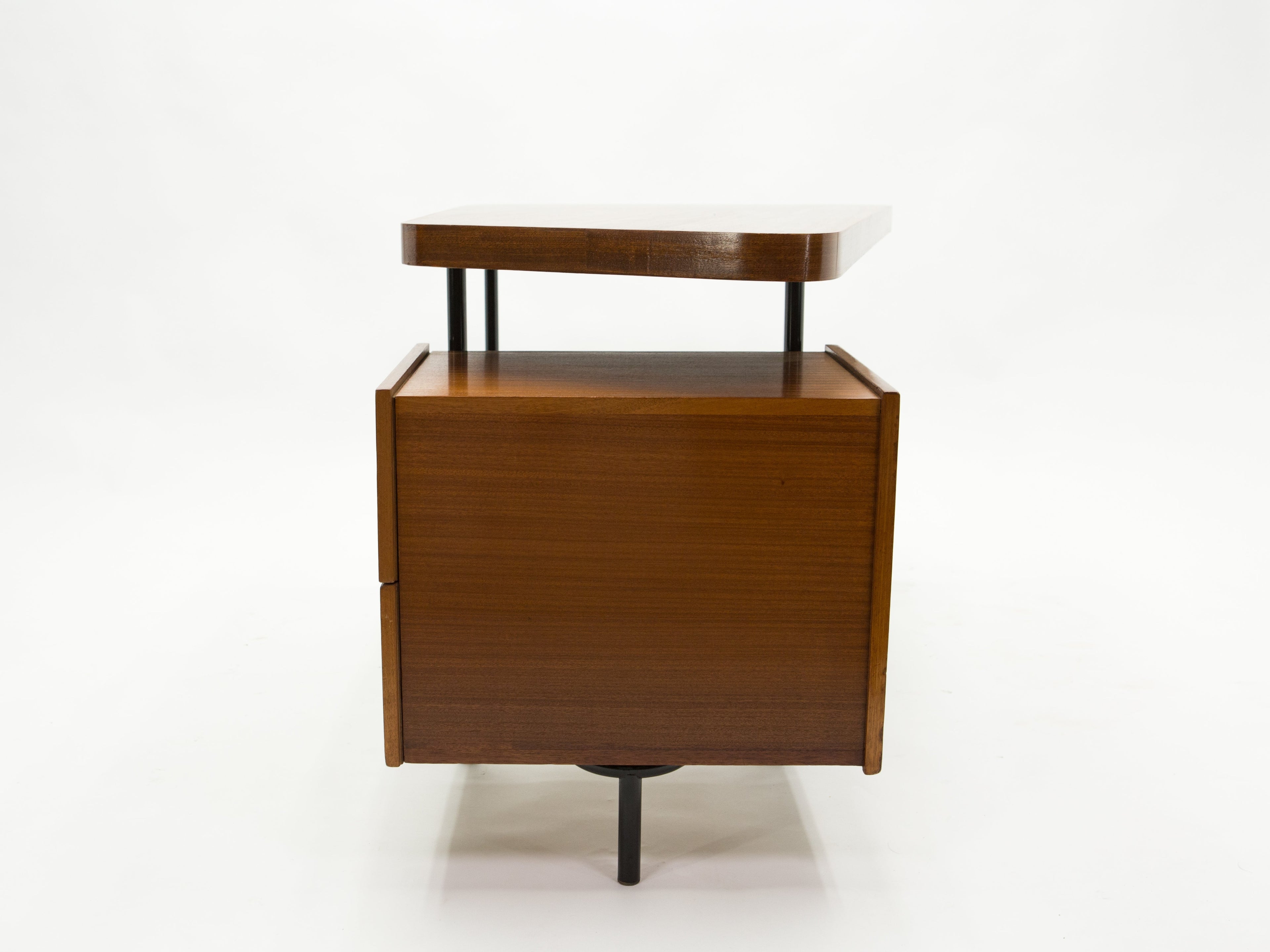 Rare French desk Georges Frydman mahogany black metal brass 1950s