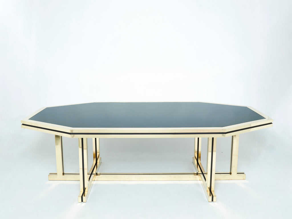 Rare brass black opaline glass Maison Jansen dining table 1970s