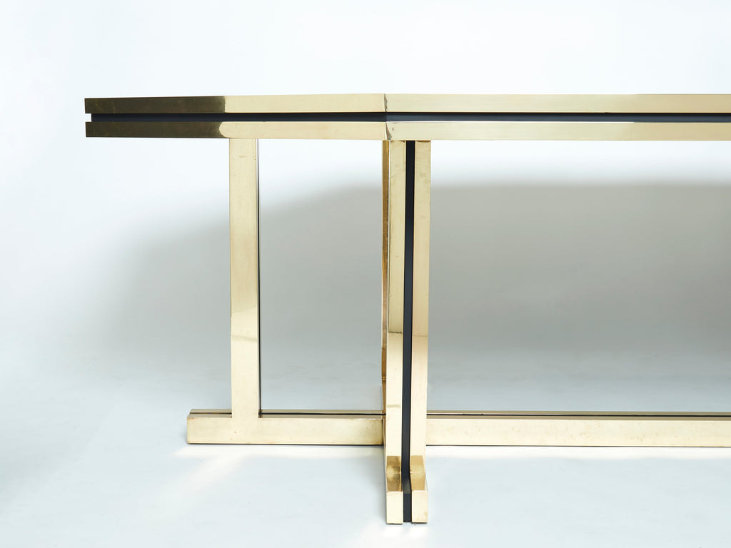 Rare brass black opaline glass Maison Jansen dining table 1970s
