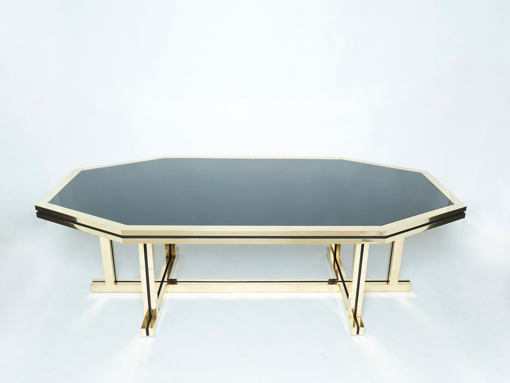 Rare brass black opaline glass Maison Jansen dining table 1970s