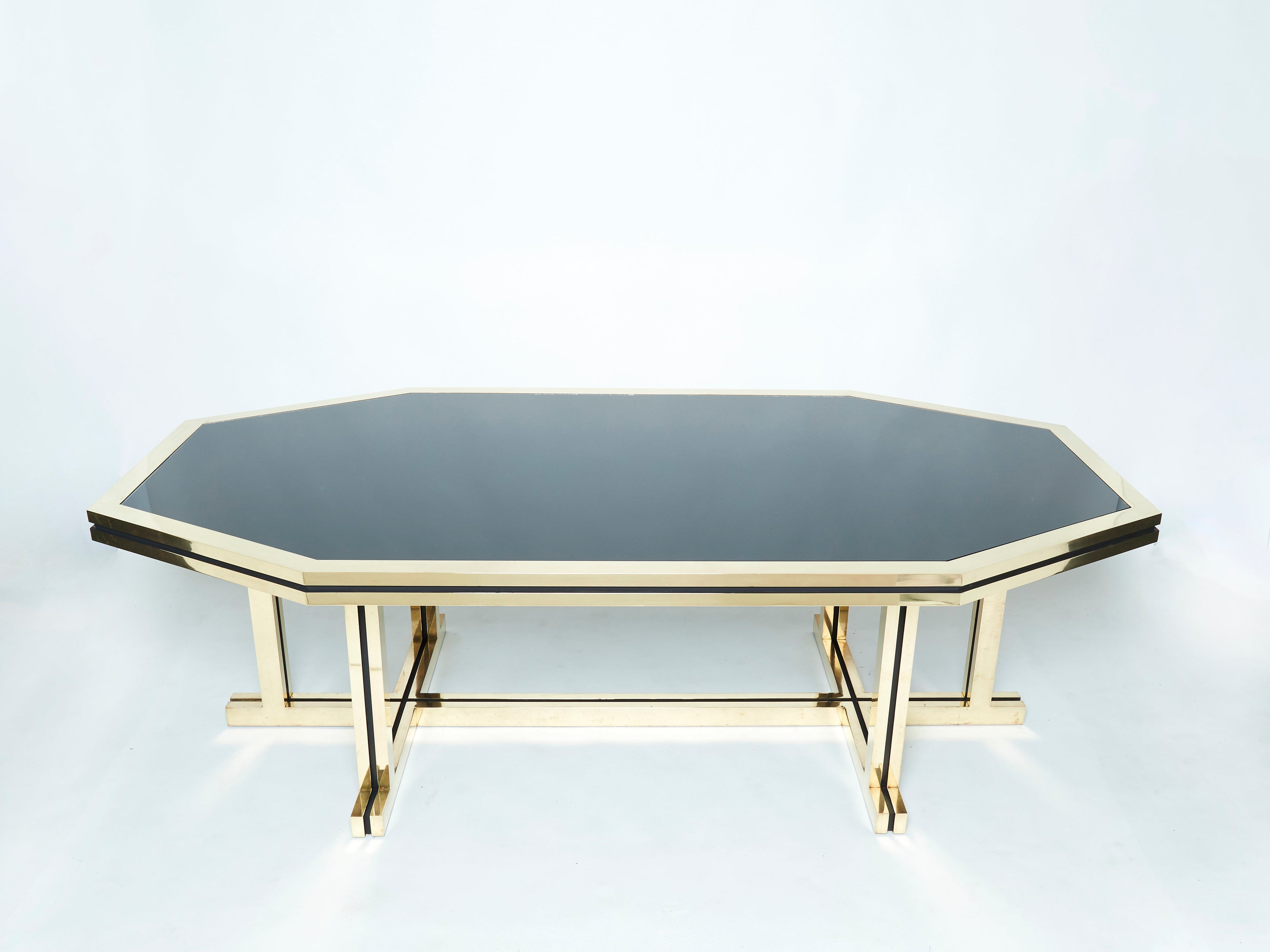 Rare brass black opaline glass Maison Jansen dining table 1970s