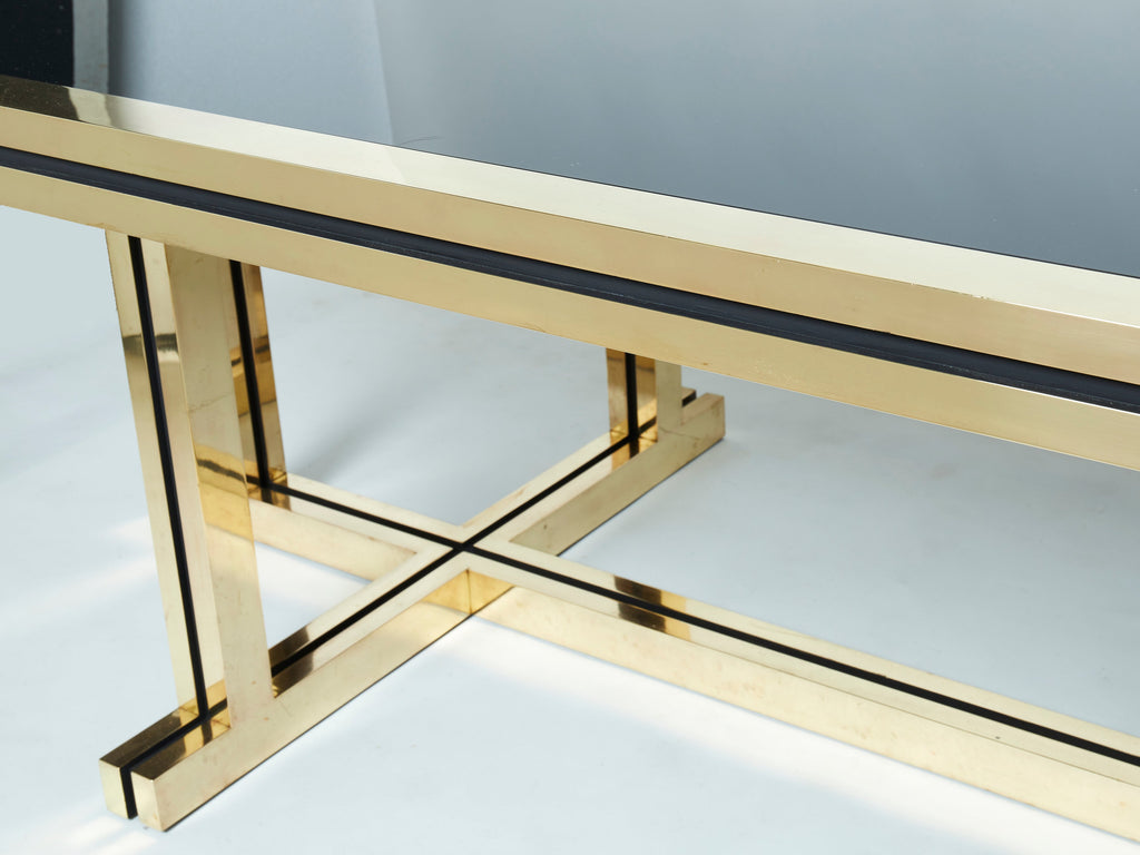 Rare brass black opaline glass Maison Jansen dining table 1970s