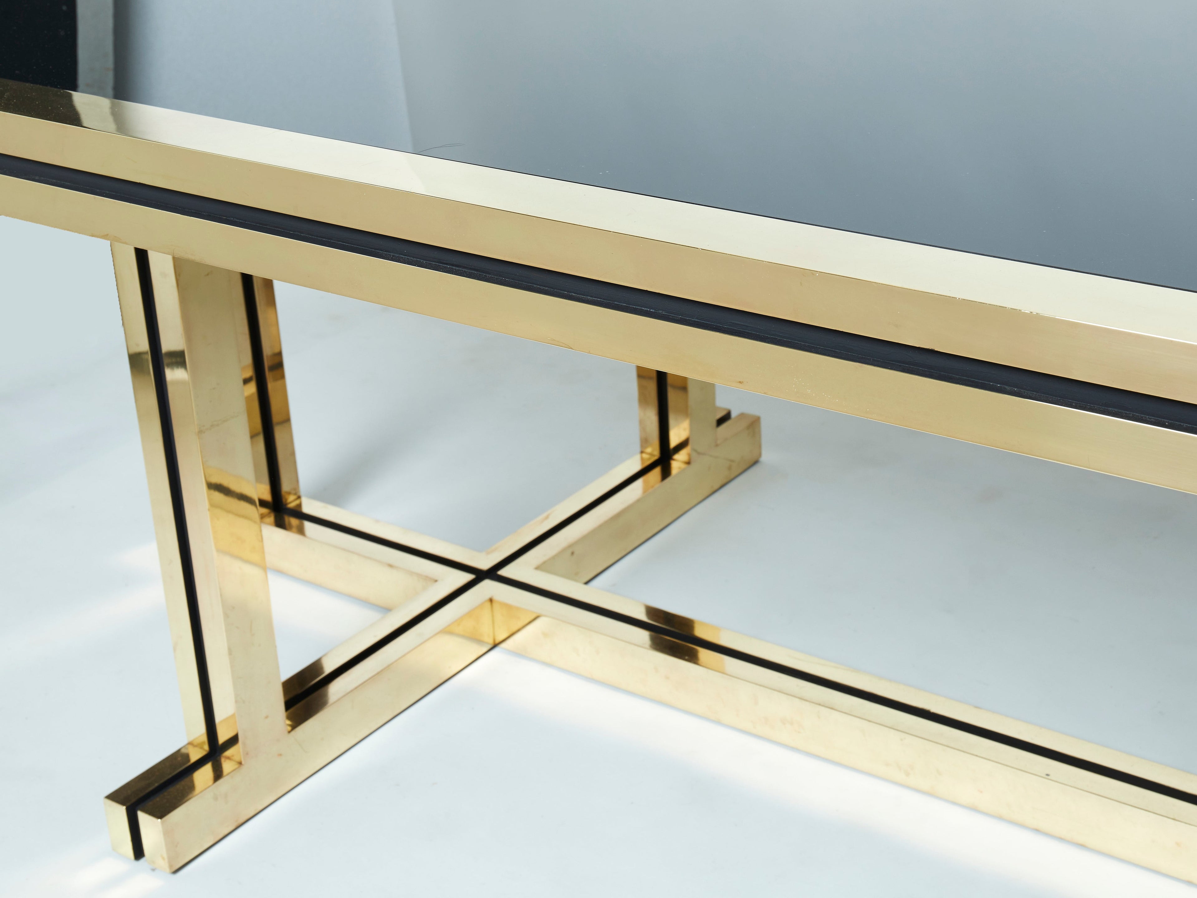 Rare brass black opaline glass Maison Jansen dining table 1970s