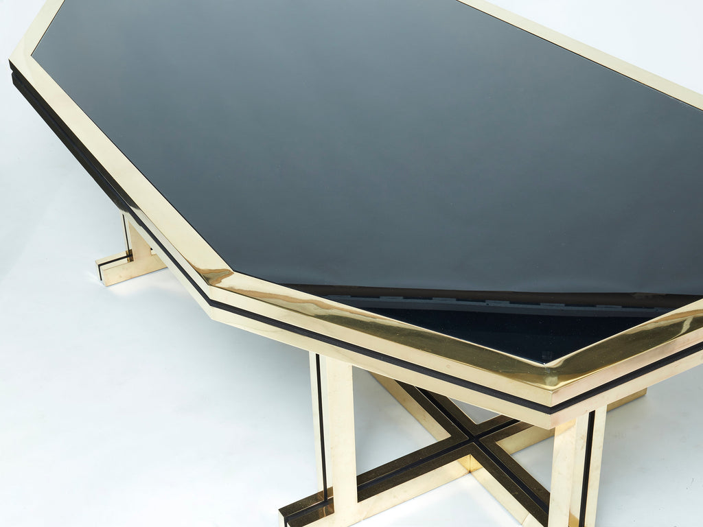 Rare brass black opaline glass Maison Jansen dining table 1970s
