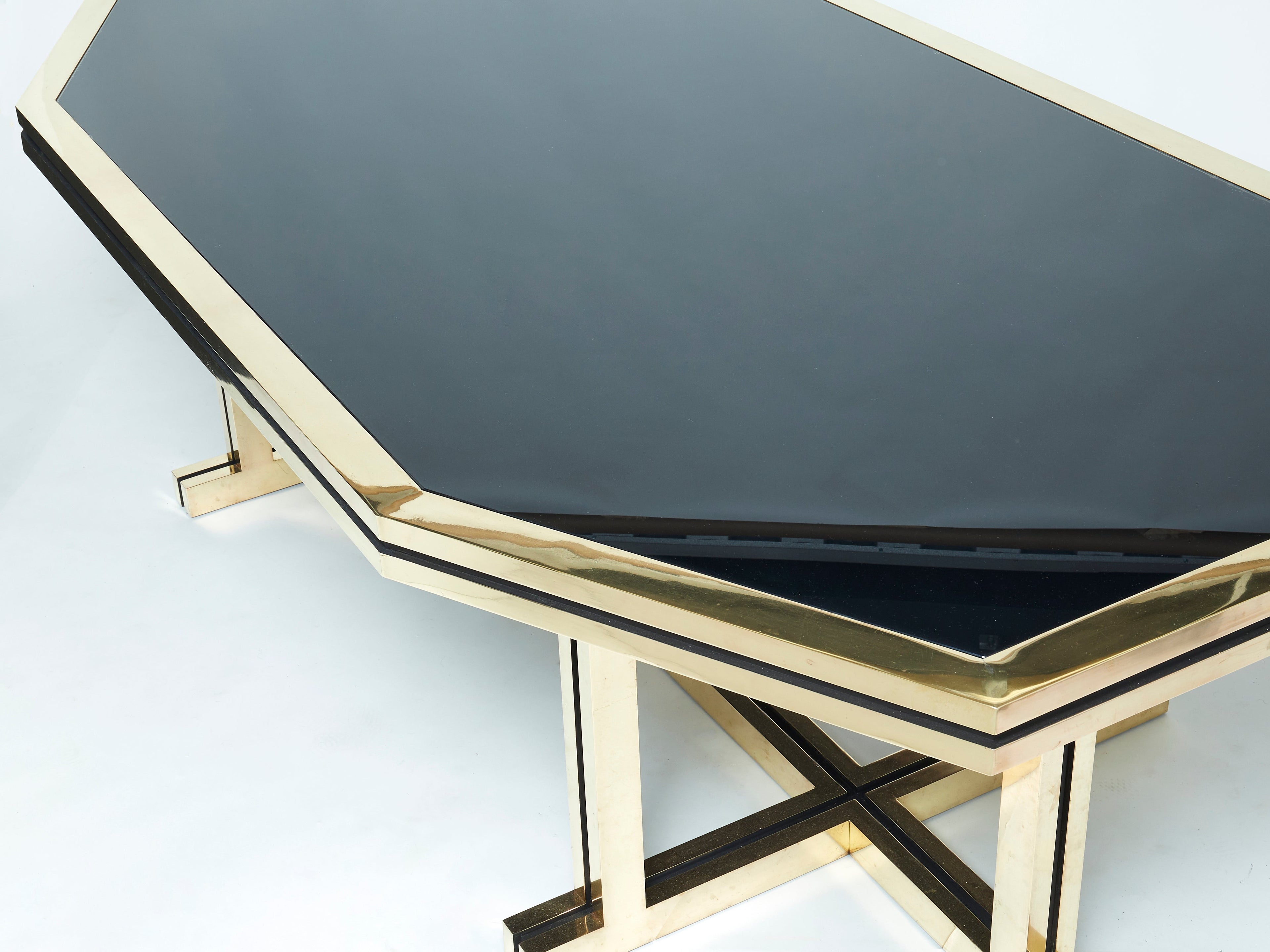 Rare brass black opaline glass Maison Jansen dining table 1970s