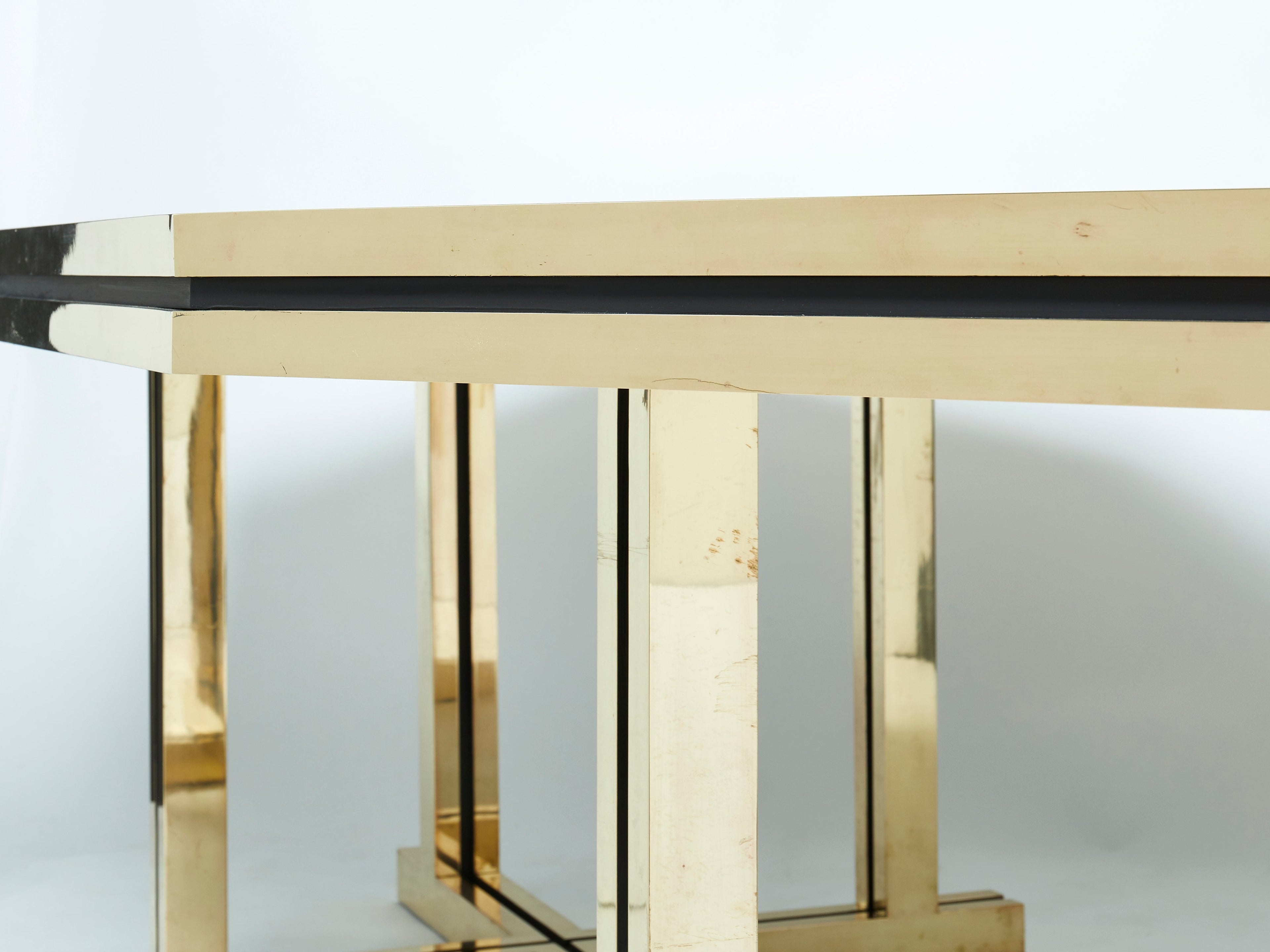 Rare brass black opaline glass Maison Jansen dining table 1970s