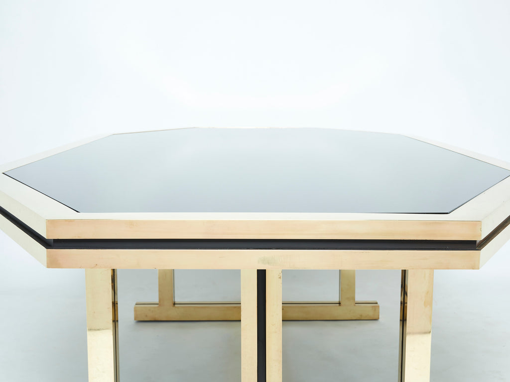 Rare brass black opaline glass Maison Jansen dining table 1970s