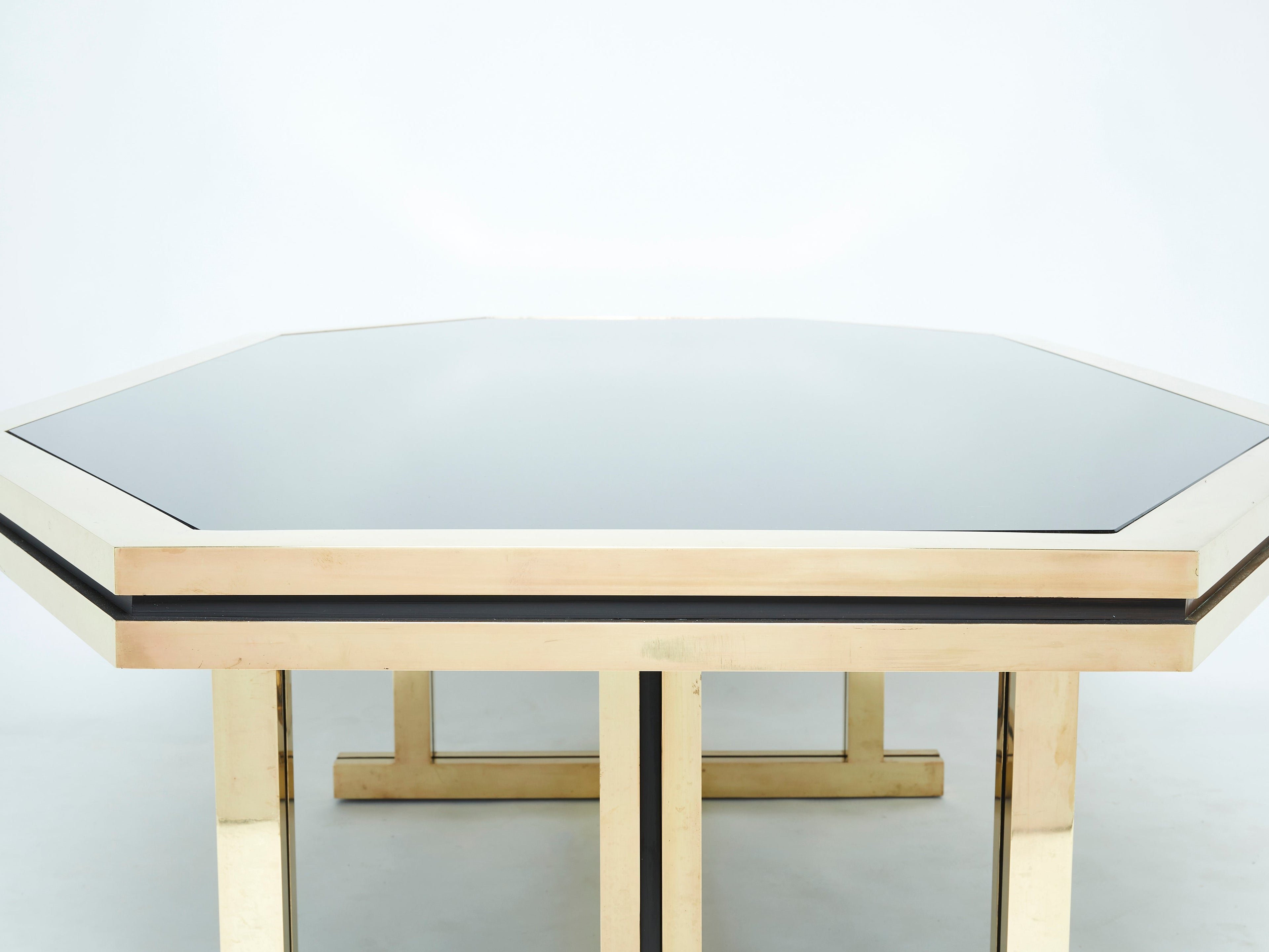 Rare brass black opaline glass Maison Jansen dining table 1970s