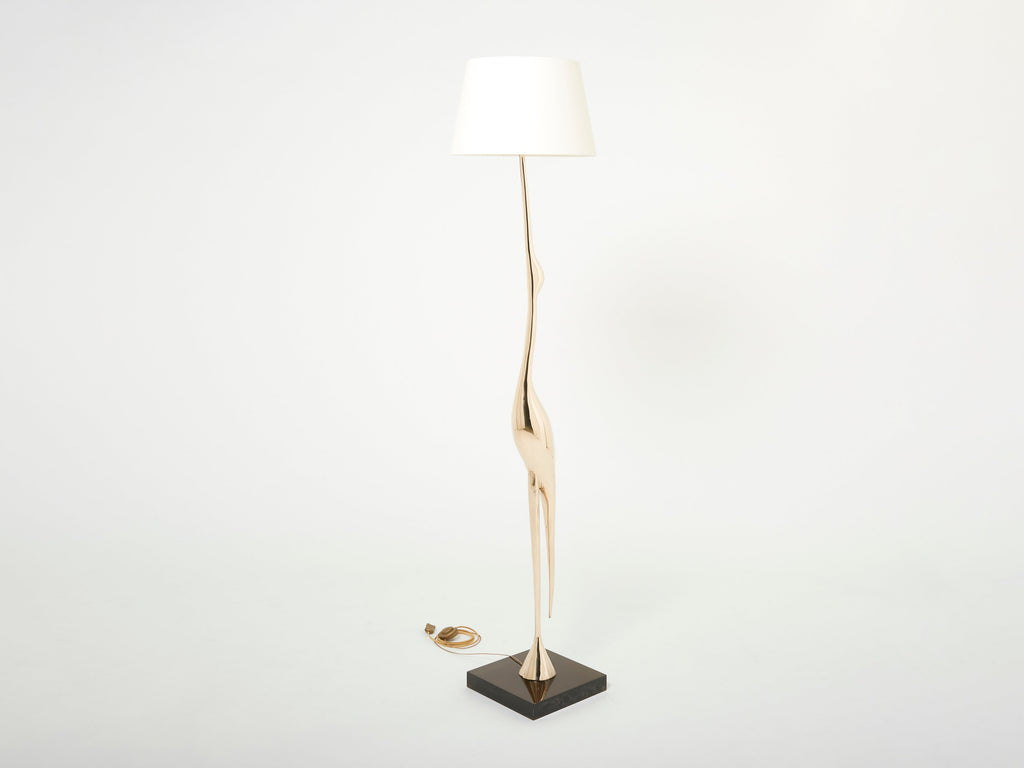 Signed René Broissand polished bronze lucite heron floor lamp 1970s