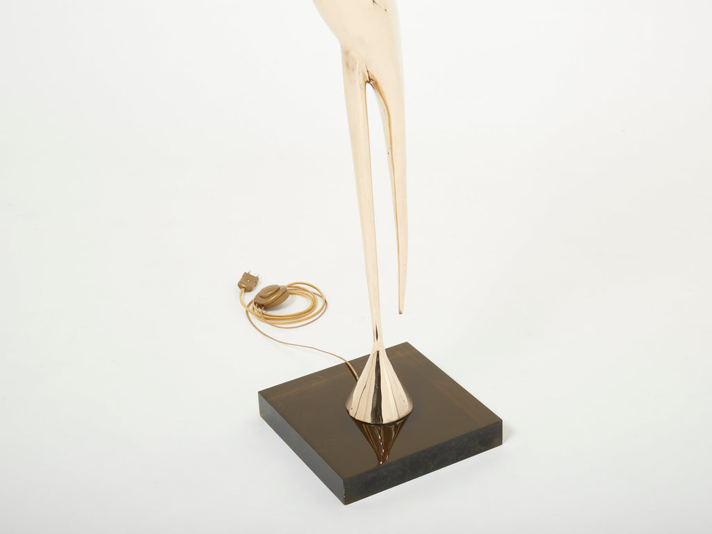 Signed René Broissand polished bronze lucite heron floor lamp 1970s