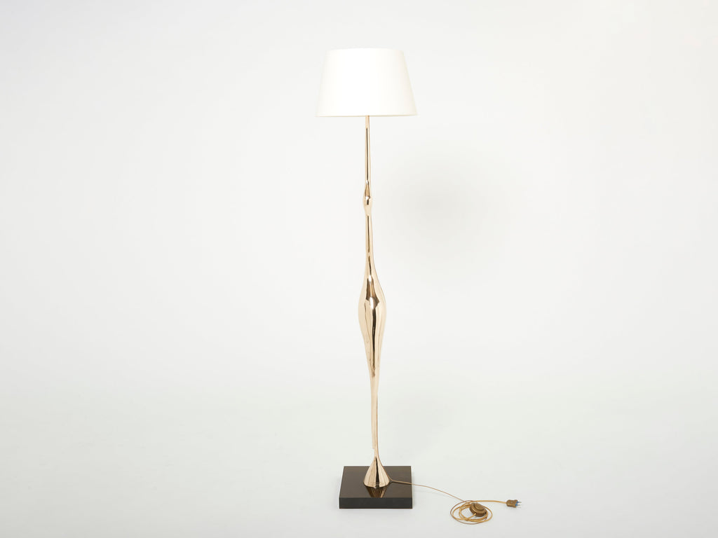 Signed René Broissand polished bronze lucite heron floor lamp 1970s