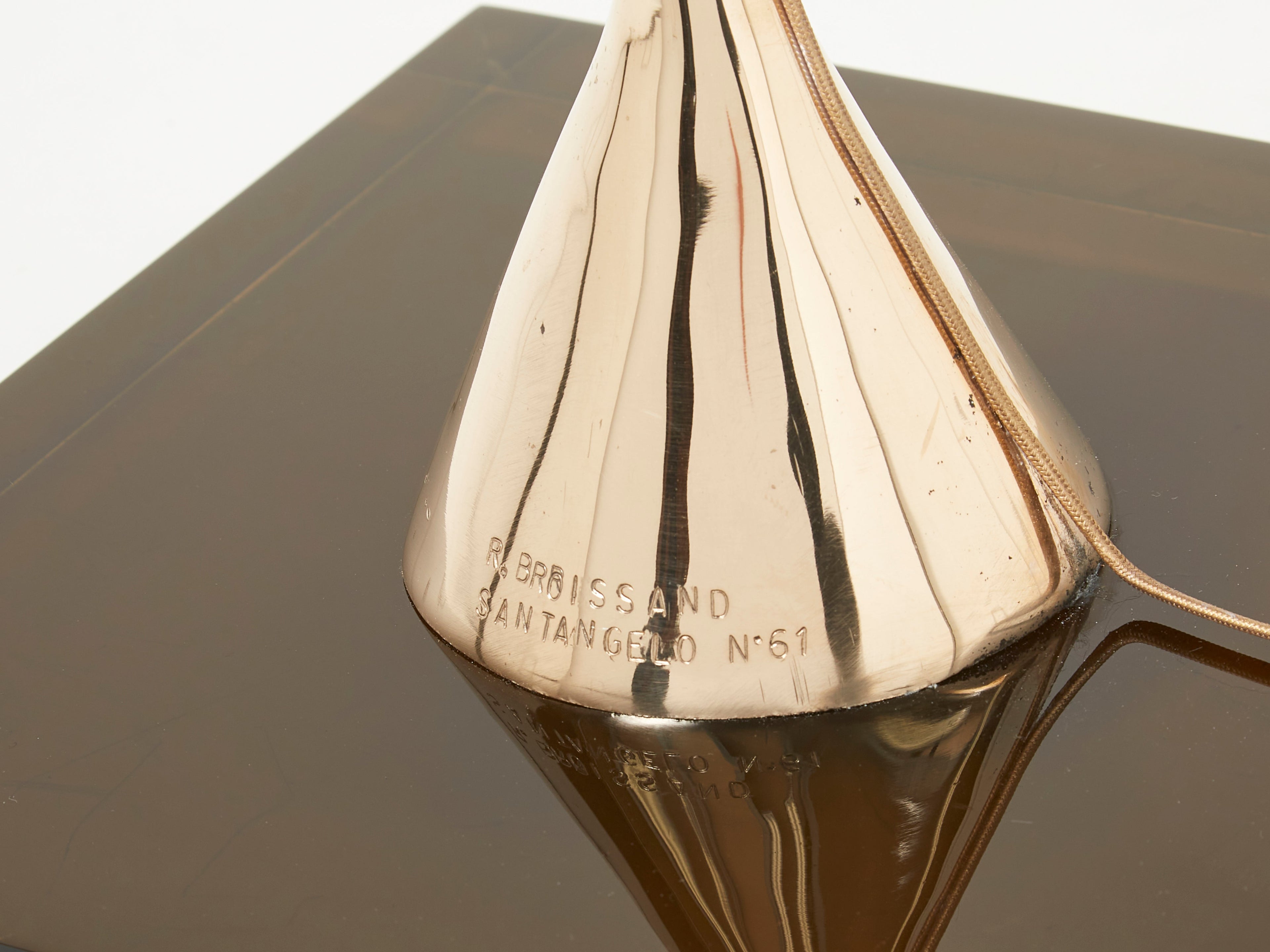 Signed René Broissand polished bronze lucite heron floor lamp 1970s